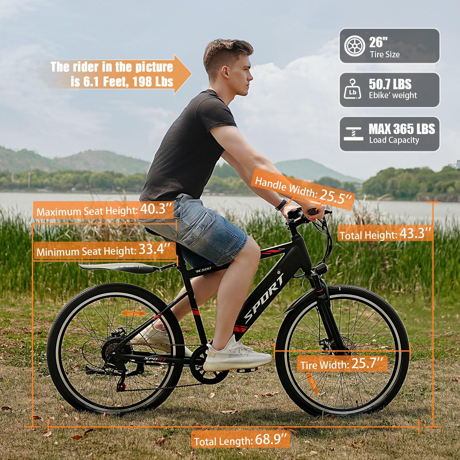 AZHAR Electric Bike for Adults, 26" Electric Mountain Bike, 750W Peak Power Motor, Up to 25 MPH 45 Miles, Electric Bicycle with 48V 10AH Removable Battery, UL 2849 - Image 7