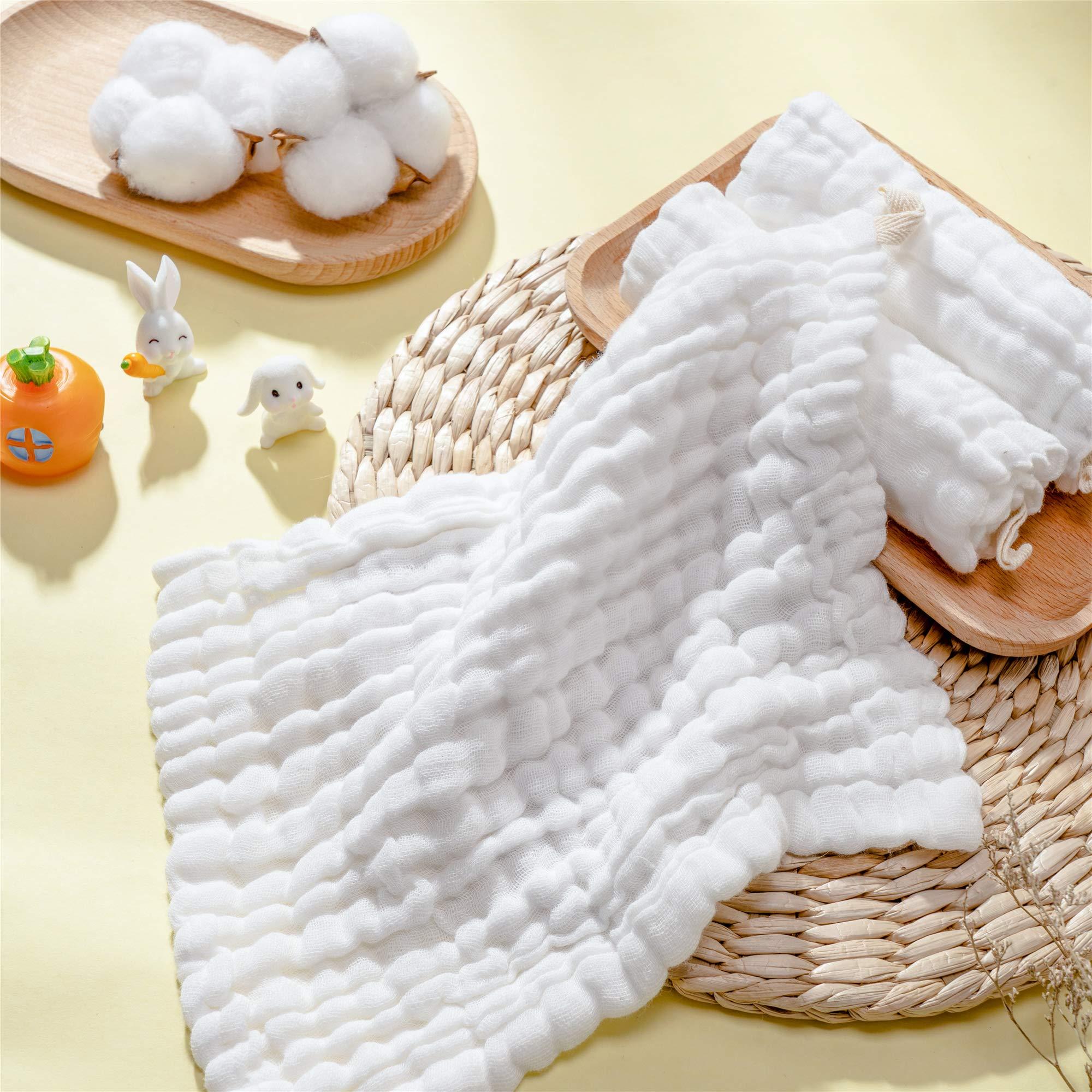 Baby Muslin Washcloths- Natural Organic Cotton Baby Wipes - Soft Newborn Baby Face Towel for Sensitive Skin- Baby Registry as Shower Gift, 10 Pack 10x10 inches By MUKIN (White) - Image 4