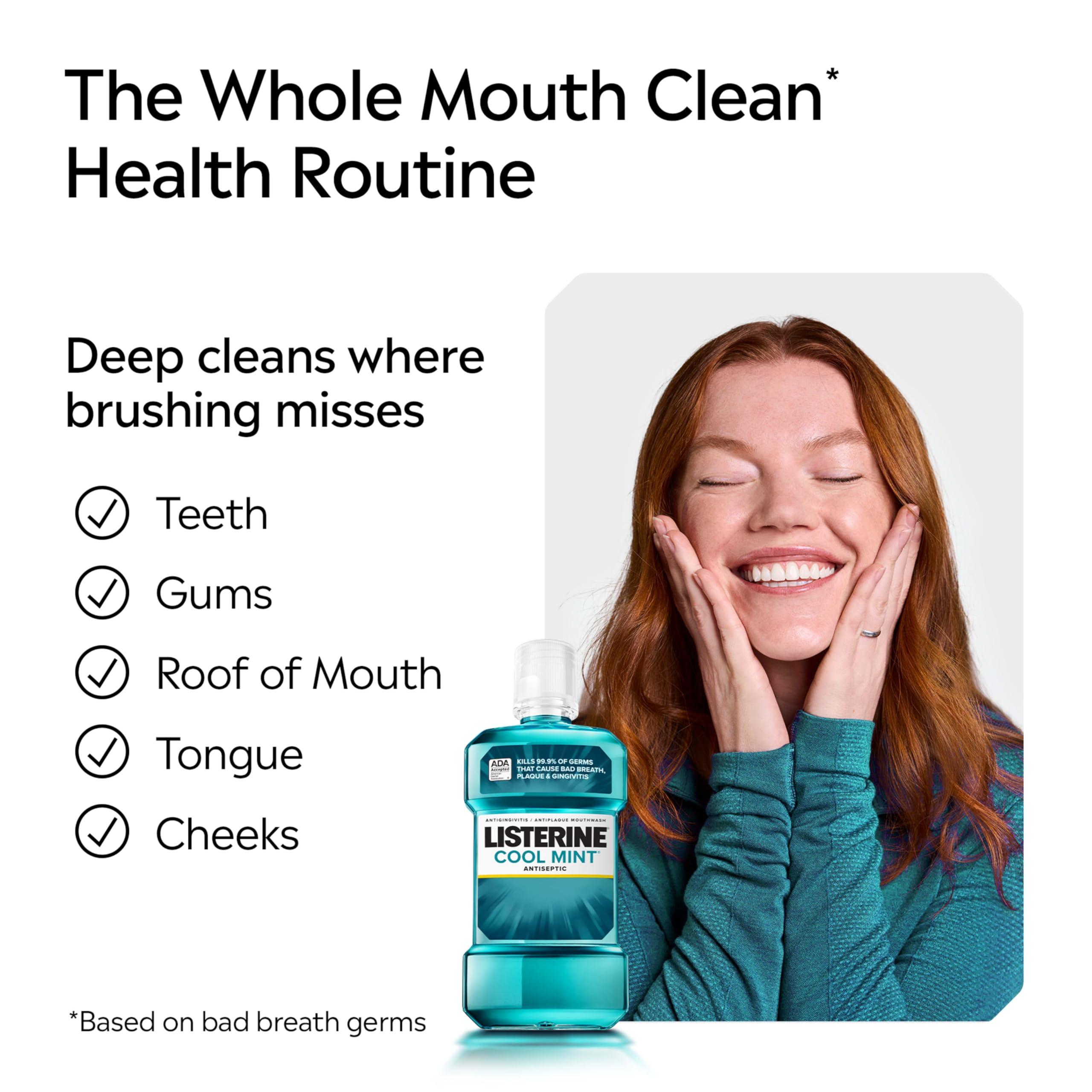Listerine Cool Mint Antiseptic Mouthwash, Daily Oral Rinse Kills 99% of Germs That Cause Bad Breath, Plaque and Gingivitis for a Fresher, Cleaner Mouth, Cool Mint Flavor, 1.0 L - Image 3