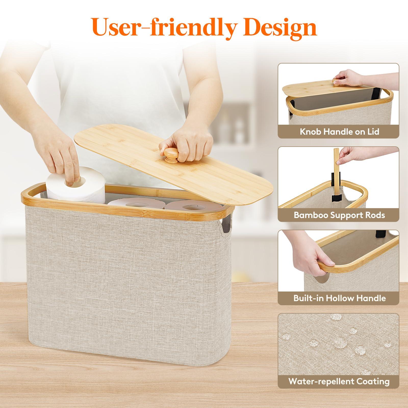 Lifewit Toilet Paper Storage Basket with Bamboo Lid, Holds 9 to 12 Rolls, Free Standing Toilet Paper Holder Stand, Bathroom Organizer Box Container Cabinet Bin, Medium, 1 Pack, Beige - Image 5