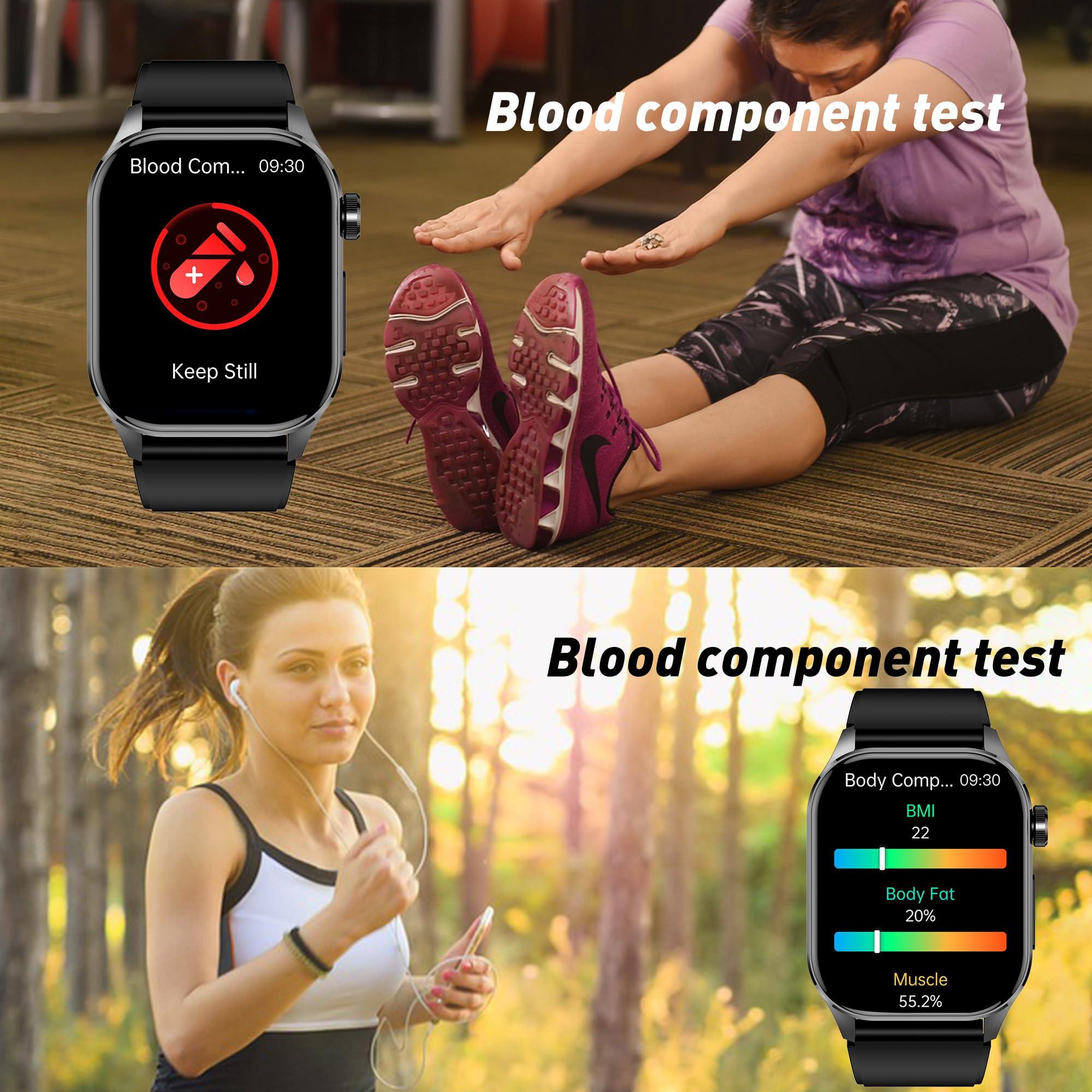 Smart Watch for Men Women, 2.04" AMOLED Color Screen, 24/7 Heart Rate, Blood Oxygen, Blood Pressure, Sleep and Stress Health Monitor, Blood and Body Composition Insights, 150 Sports Modes (Black) - Image 5