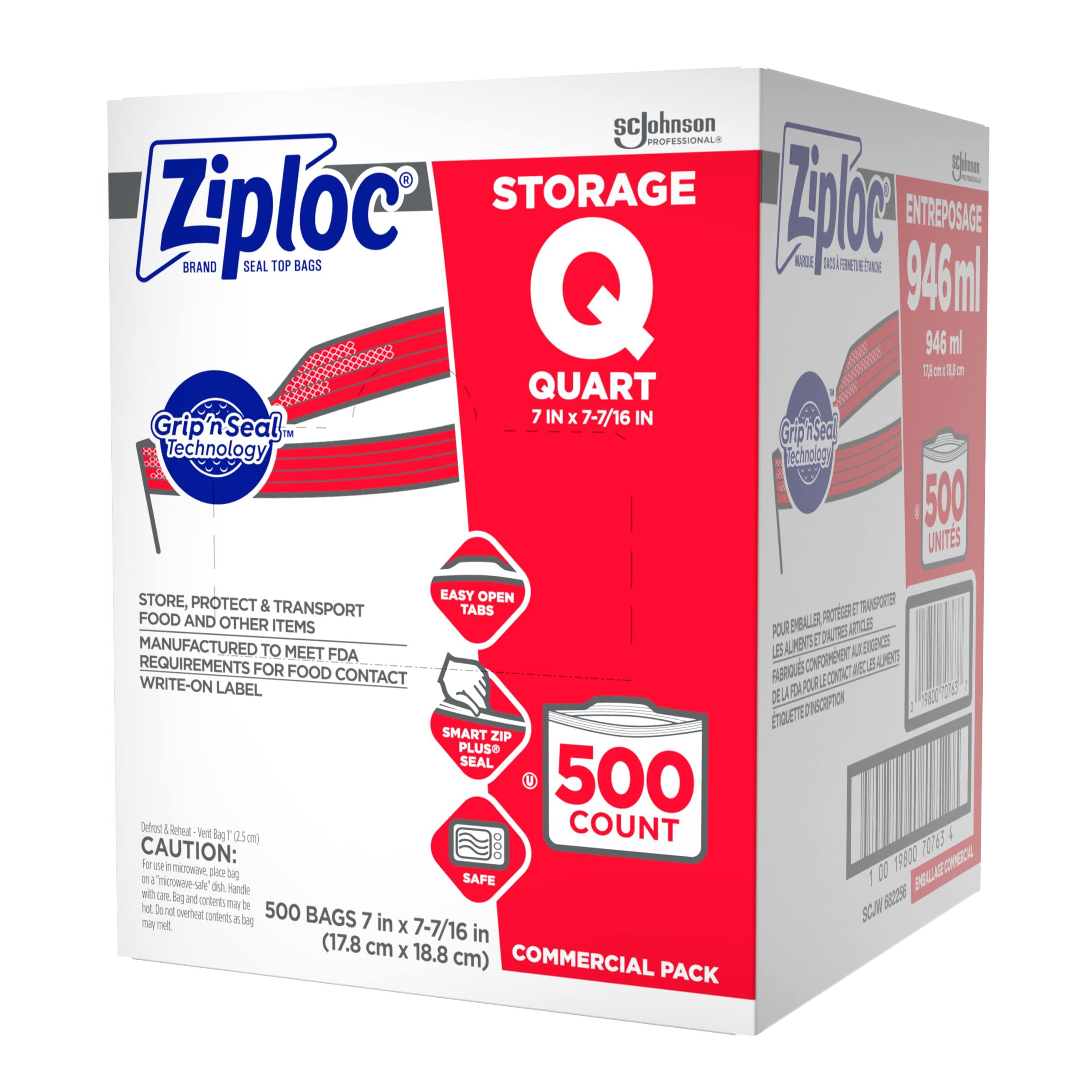 SC Johnson Professional Ziploc Storage Bags, For Food Organization and Storage, Double Zipper, Quart, 500 Count - Image 9