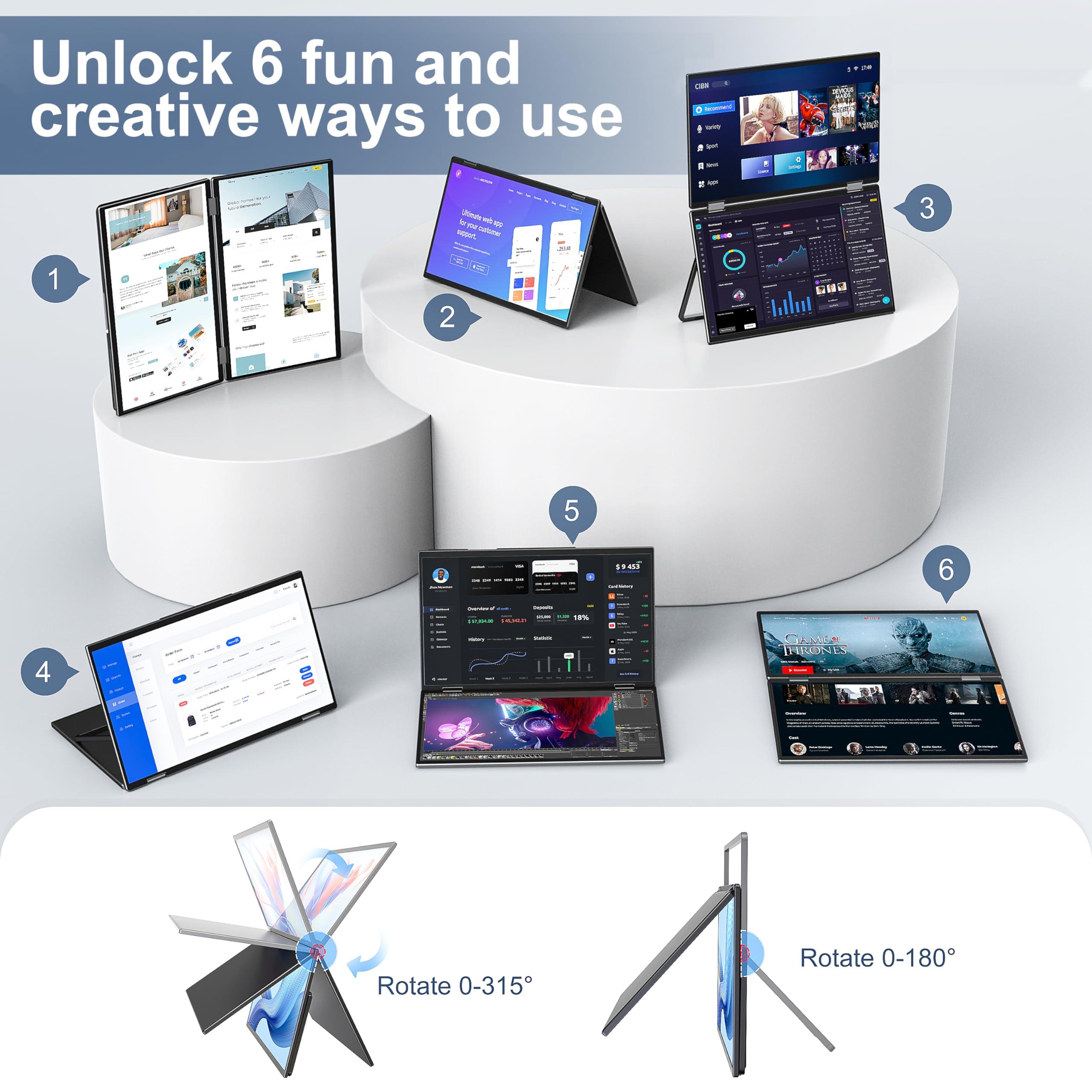 InnoView Laptop Screen Extender 15.6" Dual Portable Monitors 1080P FHD Stacked Folding Triple Monitor HDMI USB-C Portable Dual Monitor for Laptop Windows Mac (No Driver Needed) - Image 6