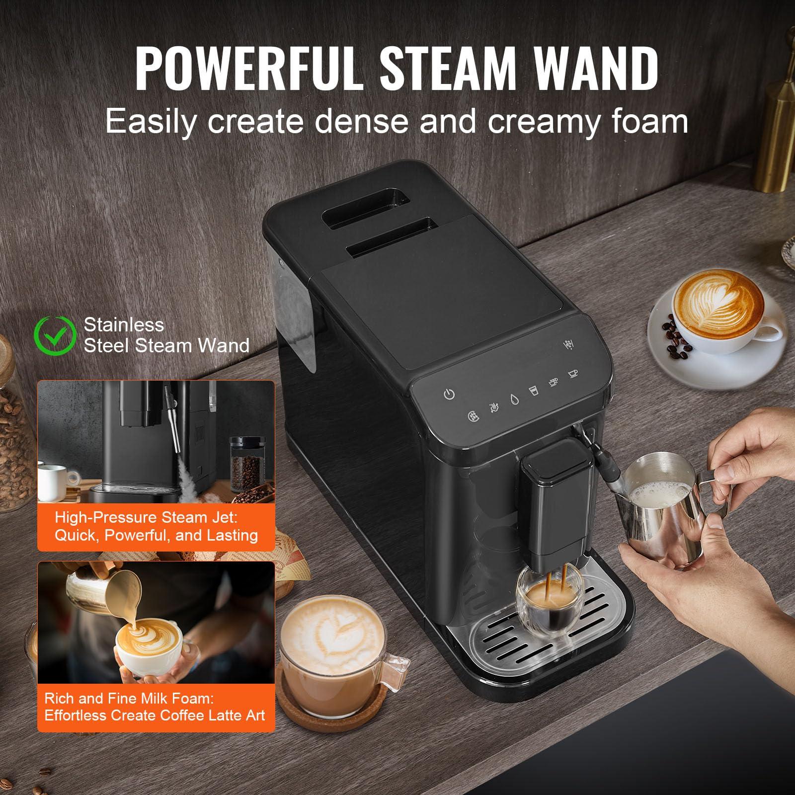 VEVOR Automatic Espresso Machine, 20 Bar Auto Coffee Machine with Frother Steam Wand, Built-In Grinder and 15-Level Grinding Settings, Professional Espresso Coffee Maker with 1.5L Water Tank - Image 6