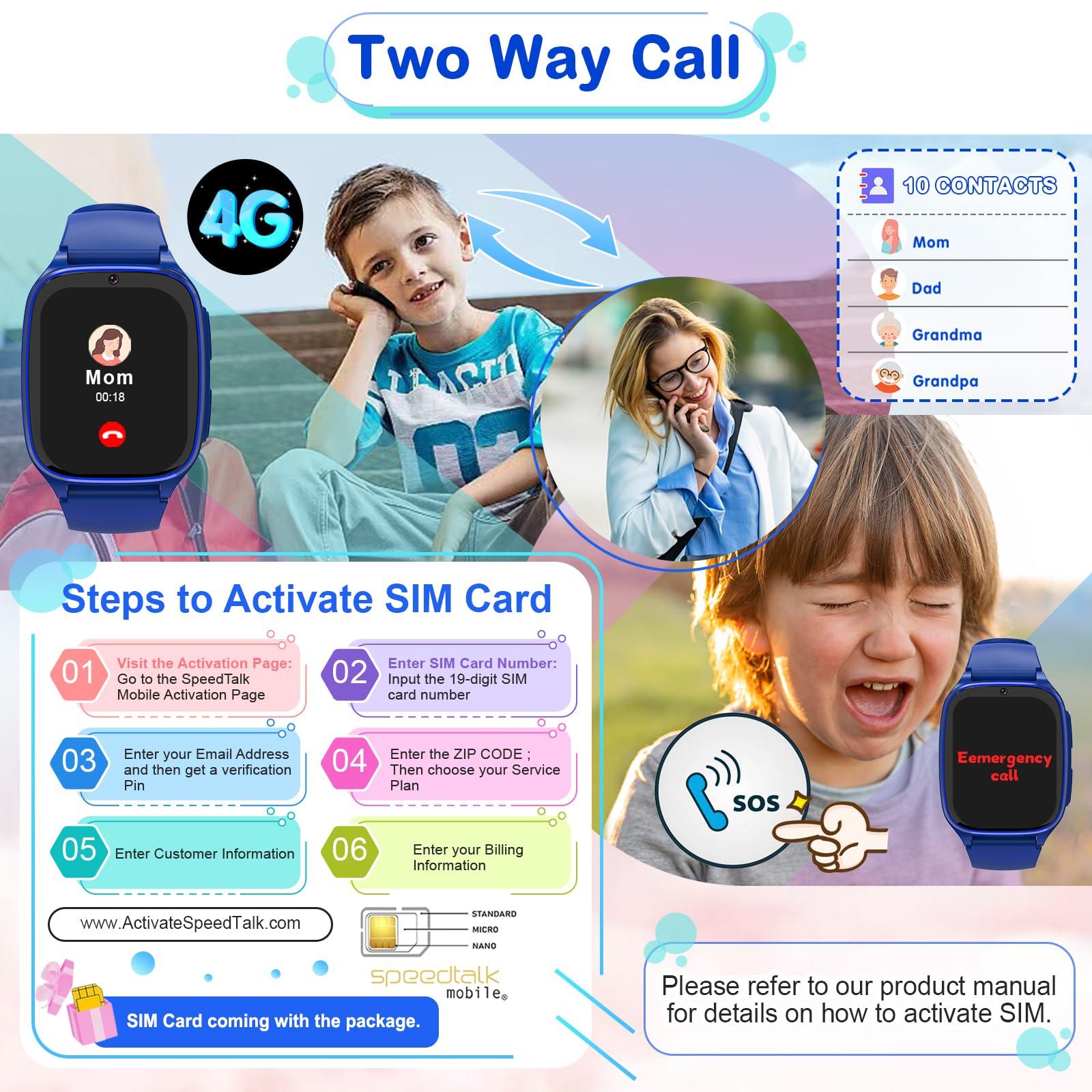 4G Kids Smartwatch Phone - Smart Cell Phone Watch for Boys Girls Ages 4-12 with Call, SOS, Parental Controls, Games, Camera, Alarm, Video, Music Children's Smart Watch (Includes SIM Card) (Navy Blue) - Image 2