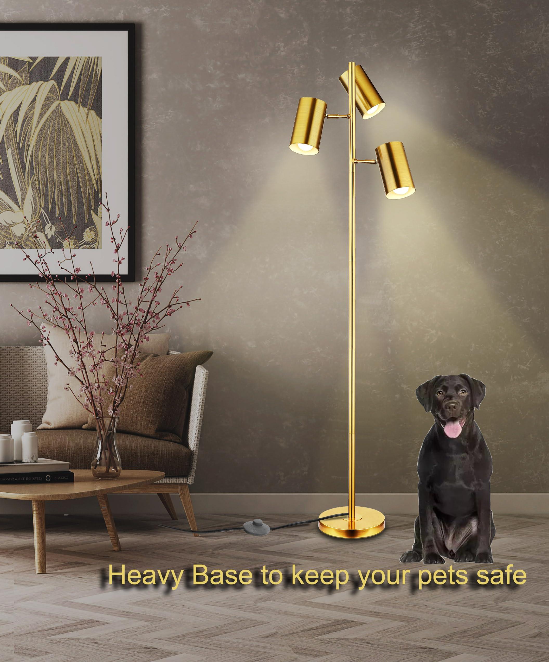 Tree Floor Lamp with 3 Light Bulbs,Gold Standing Tall Pole Lamp with 3 Adjustable Rotating Lights,Farmhouse Floor Lamp for Living Room Bedroom Office,Vintage Standing Lamp 9W E26 LED Bulbs Included - Image 6