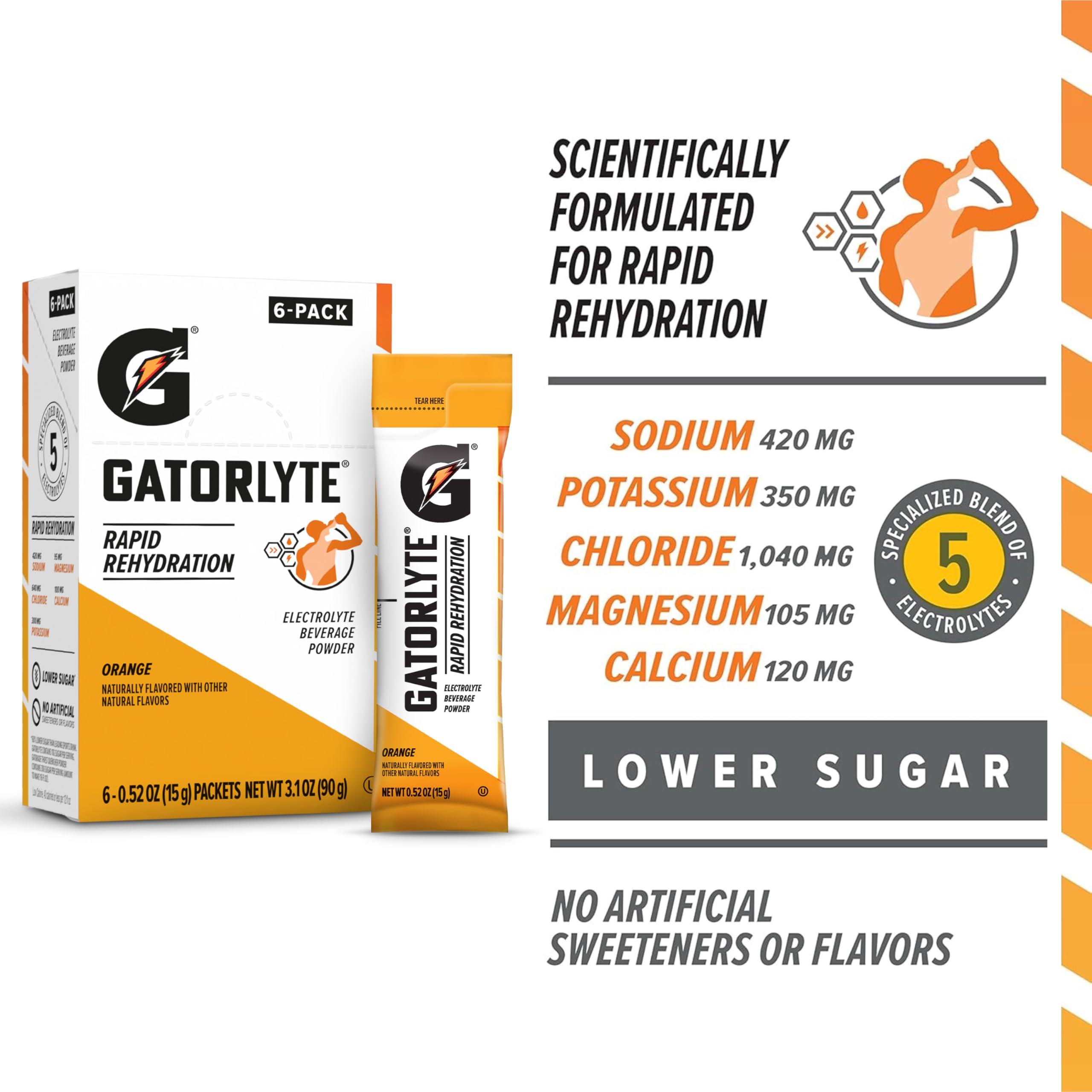 Gatorlyte Rapid Rehydration Electrolyte Beverage, Variety Pack, Lower Sugar, Specialized Blend of 5 Electrolytes, No Artificial Sweeteners or Flavors, 18 pack, 1 pack mixes with 16.9oz (500ml) water - Image 2