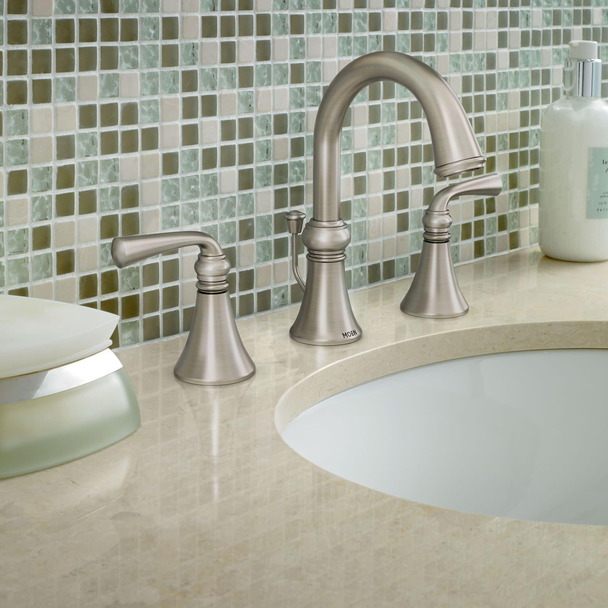 Moen Wetherly Spot Resist Brushed Nickel Two-Handle Widespread Bathroom Faucet with Valve Included, Bathroom Faucets for Sink 3-hole Deck Mounted Setup, WS84855SRN - Image 6