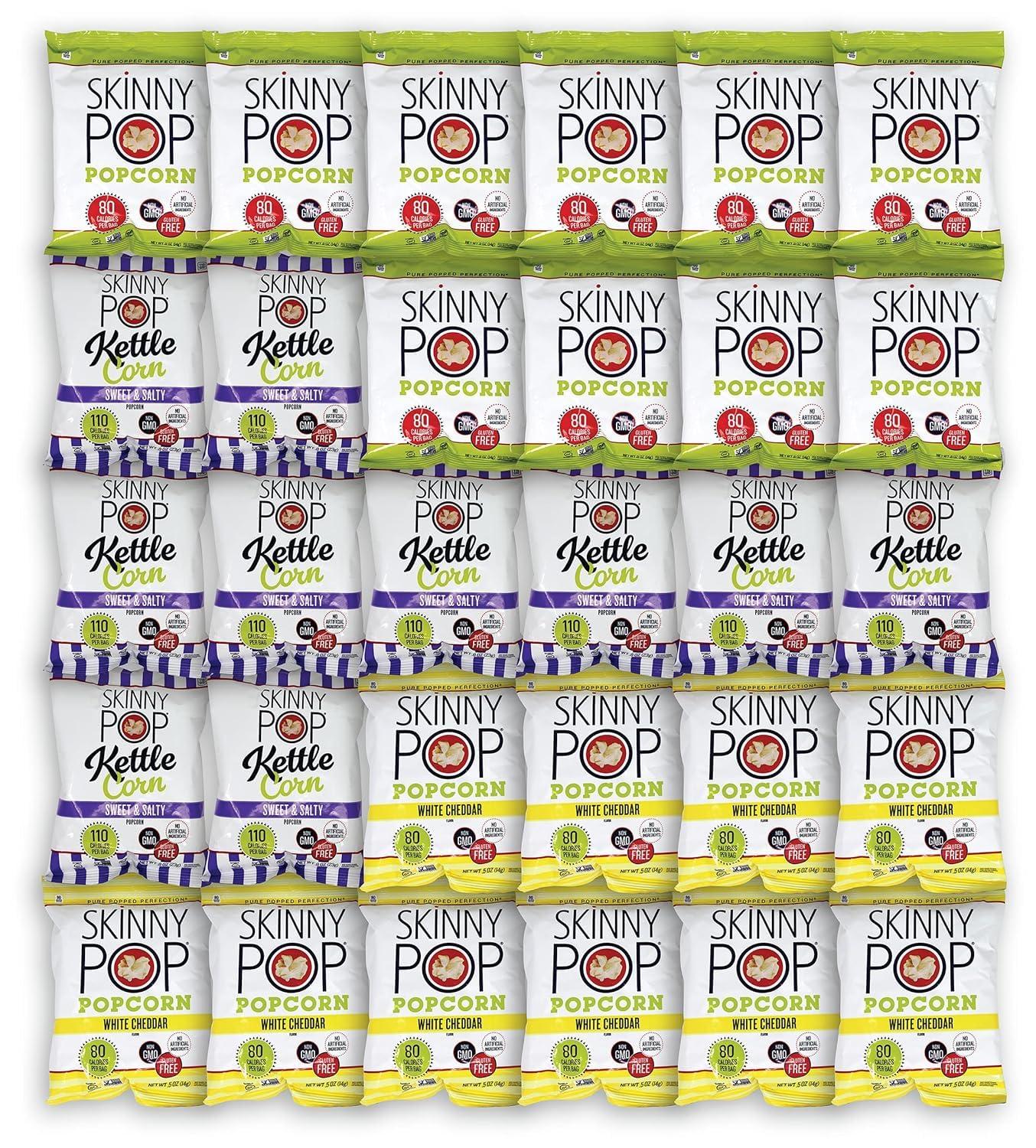Bulk Popcorn, Skinny Pop Popcorn Individual Bags Variety Pack - Skinny Pop, 30 Packs of 3 Flavors| Bentley Assortment