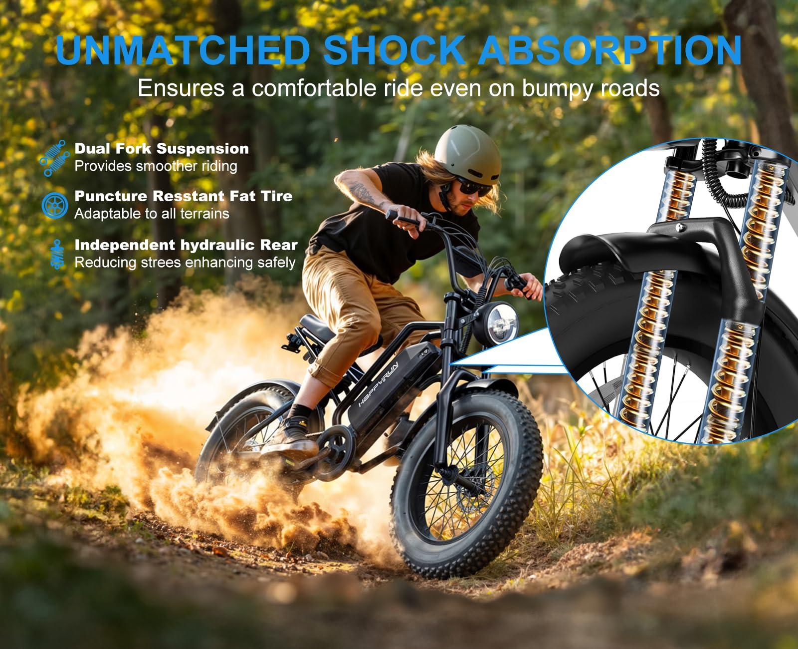 HAPPYRUN Electric Bike for Adults Peak 2000W/1500W Ebike 48V 18Ah Removable Battery E-Bike 60+ Mile 32MPH Top Speed Electric Motorcycle - All Terrain Fat Tire Electric Bike - Image 5
