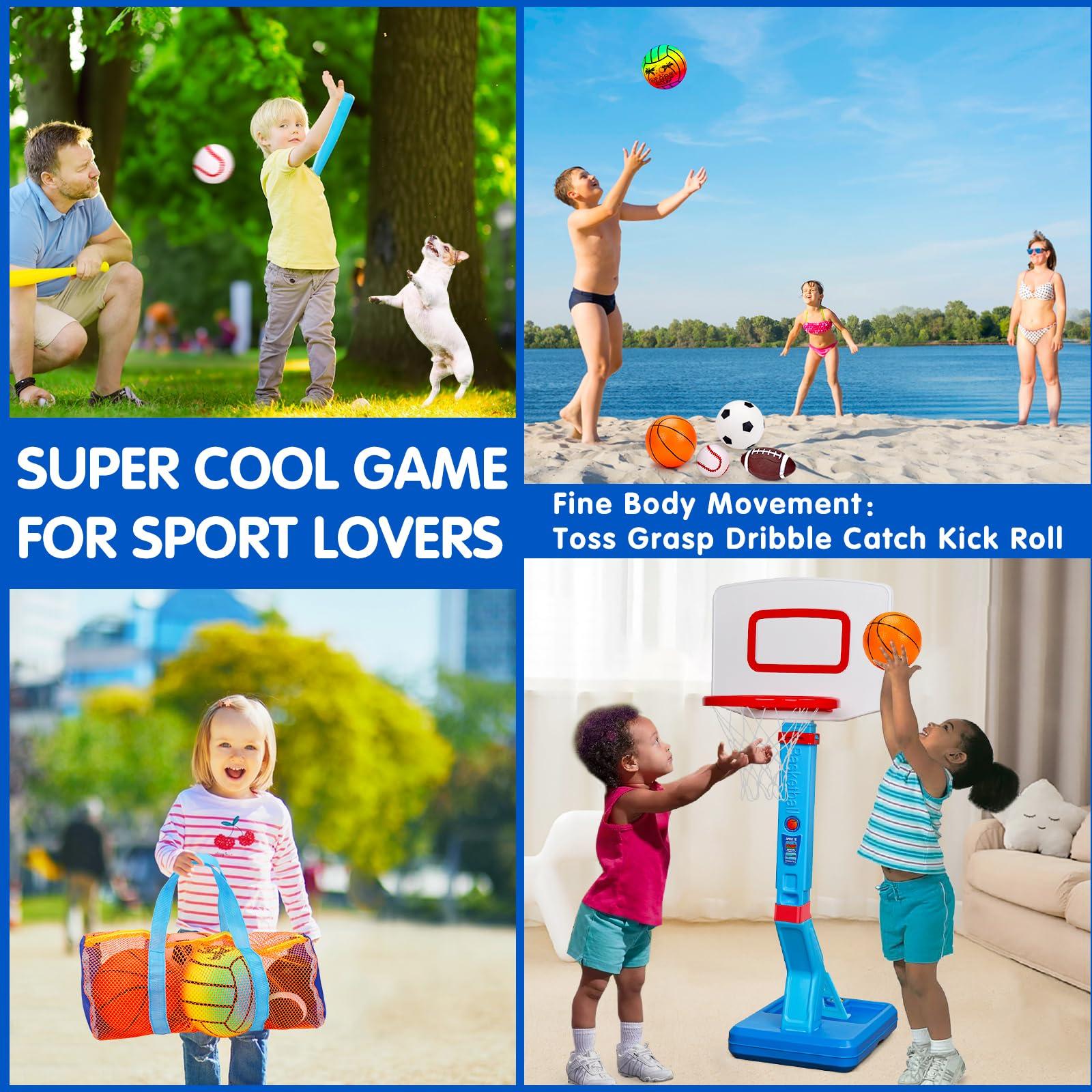 5 Pack Sports Balls Set for Kids with Bag Balls for Toddlers 1-3 Football Soccer Basketball Baseball Volleyball Outdoor Toys Sport Bouncy Playground Kickball Hand Pump Outside Toddler 1-3 2-4 3-5 Gift - Image 5