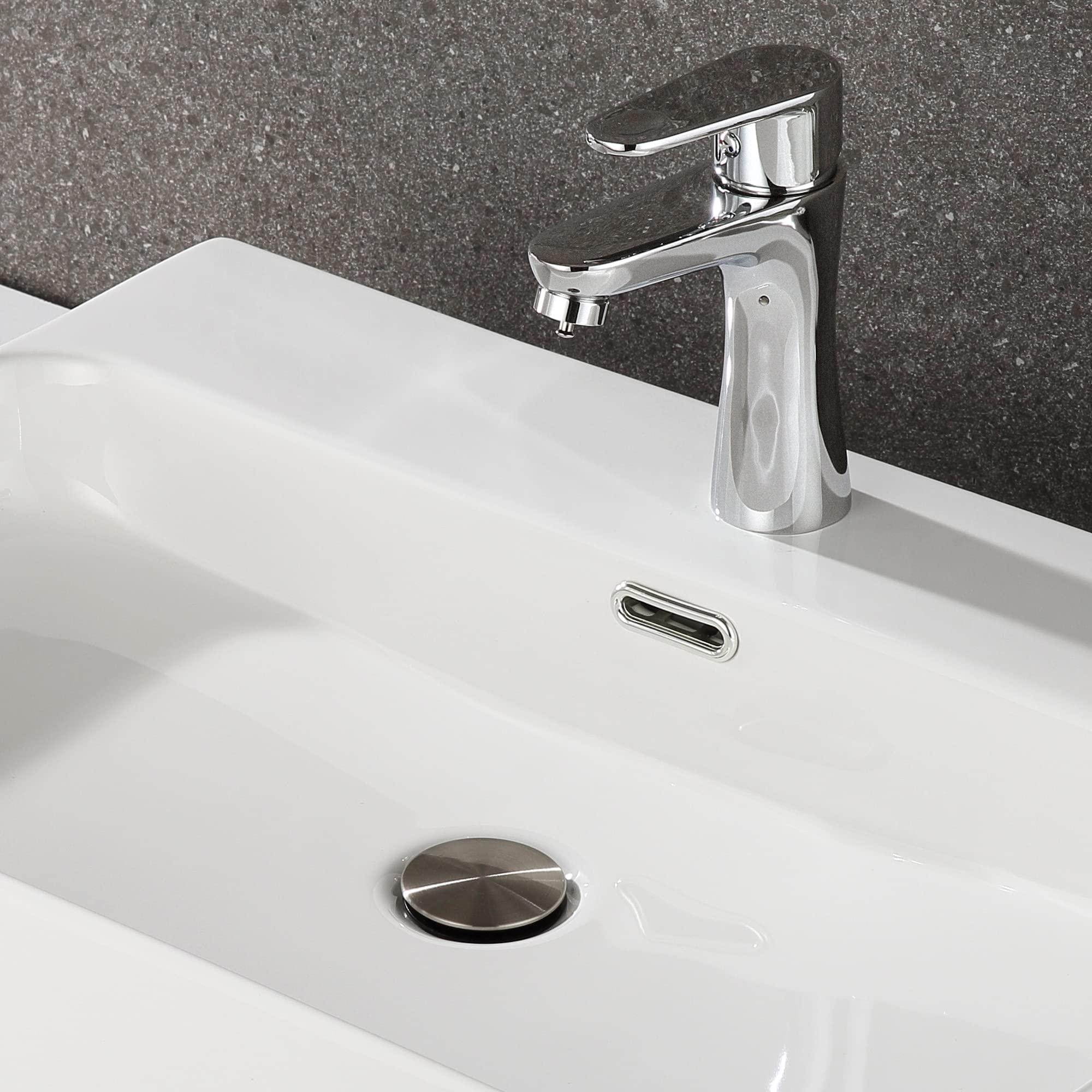 TIORIY Pop Up Bathroom Sink Drain - Bathroom Sink Stopper with Overflow for Faucet Vessel, Push Type Bathroom Sink Vanity Assembly with Strainer, Brushed Nickel - Image 5