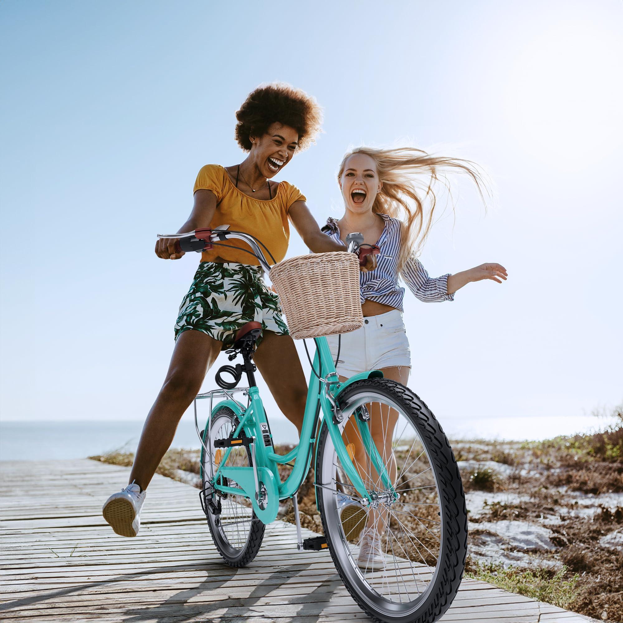 YITAHOME Beach Cruiser Bike for Women, 24 & 26 inch Commute Bike for Adults, 1 & 7 Speed Womens Bicycle with Basket Adjustable Seat, Multiple Color - Image 3