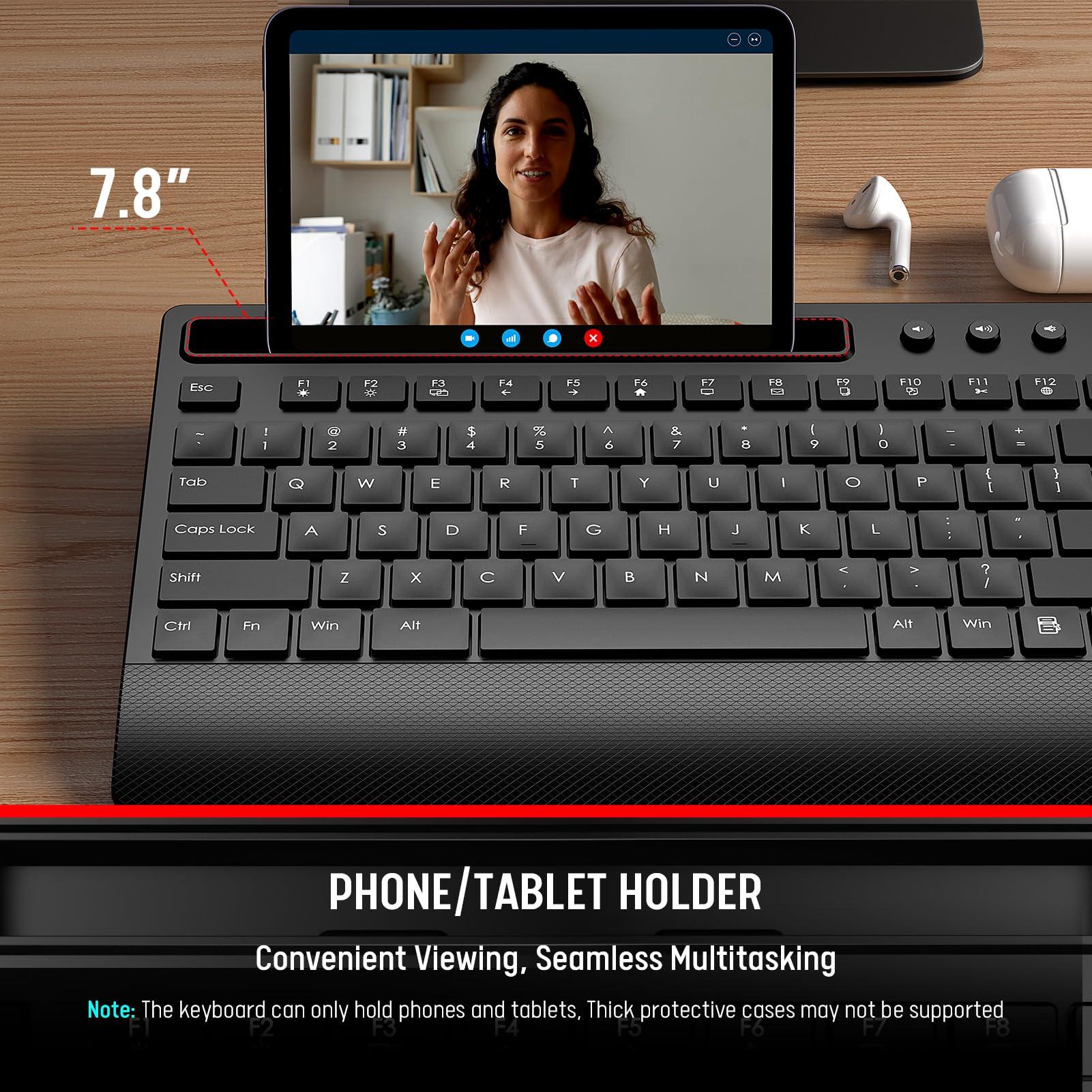Trueque Wireless Keyboard and Mouse Combo - Full-Size Quiet Keyboard with Palm Rest, Phone Holder, Multimedia Keys, Power Switch, Compatible with Windows, Chrome OS, PC, Laptop (Batteries Included) - Image 3