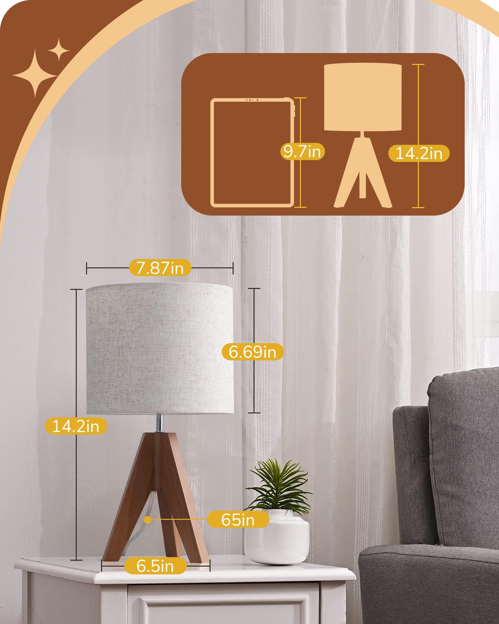 EDISHINE Tripod Table Lamp, Small Cute Bedside Lamp with Linen Beige Lampshade, Nightstand Lamp for Nursery, Bedroom, Kid Room, Living Room, Light Brown Wooden Base, E26 Socket, 14.2 Inch - Image 6