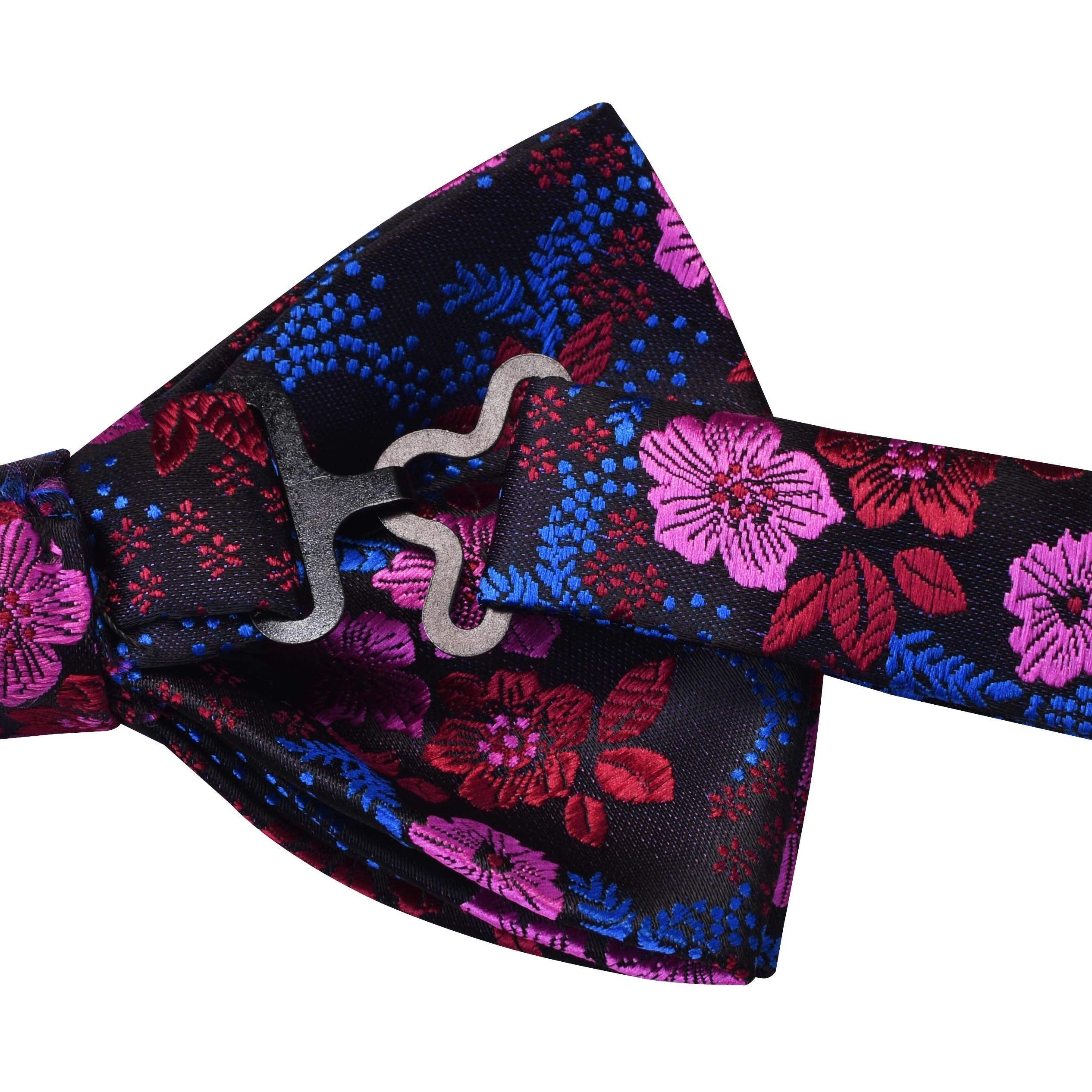 GUSLESON Mens Floral Bow Tie Handkerchief Jacquard Woven Adjustable Pre-Tied Bowties Pocket Square Cufflinks Set - Image 5