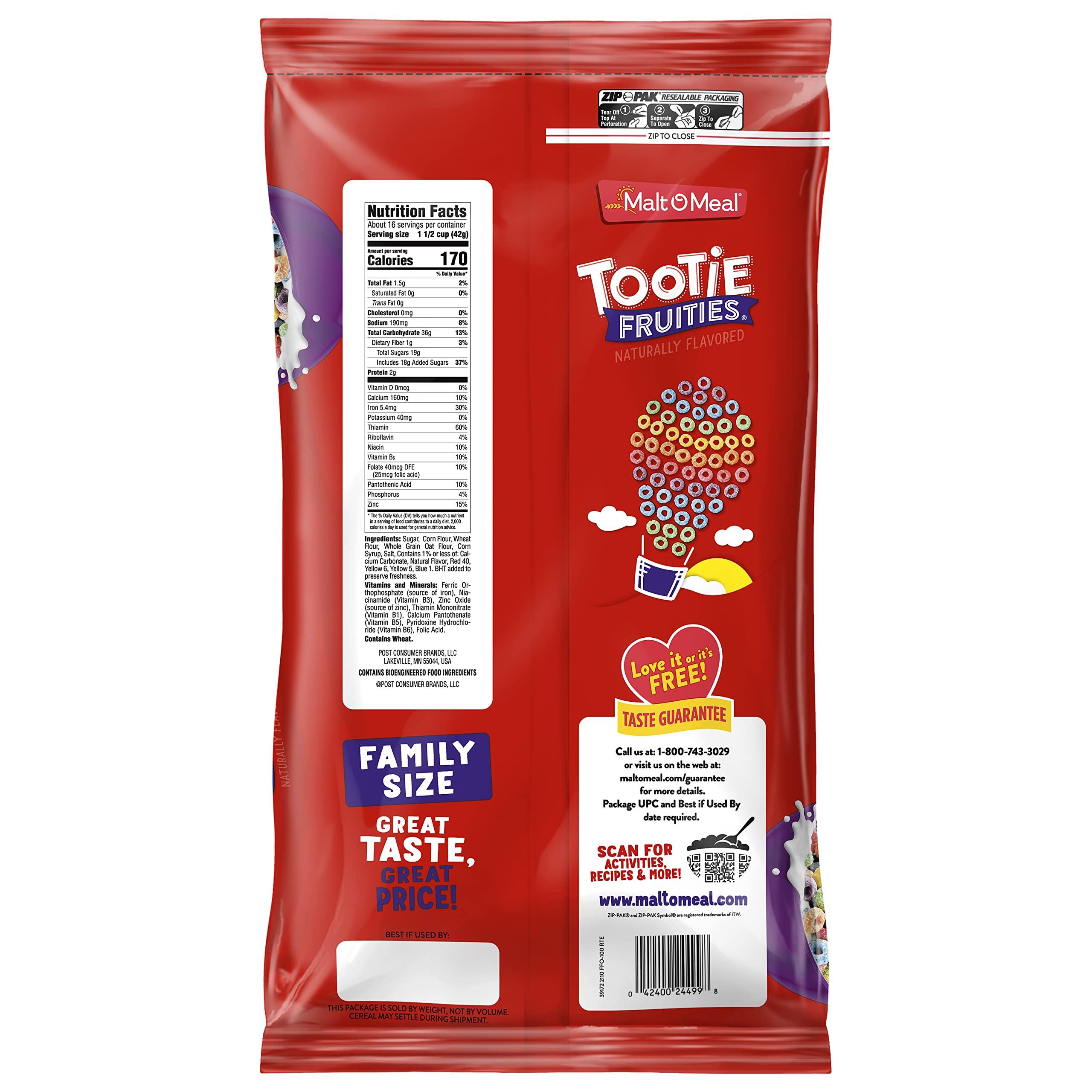 Malt-O-Meal Tootie Fruities Breakfast Cereal, Colorful and Fruity Cereal for the Family, Family Cereal Size, 23 OZ Resealable Cereal Bag - Image 2