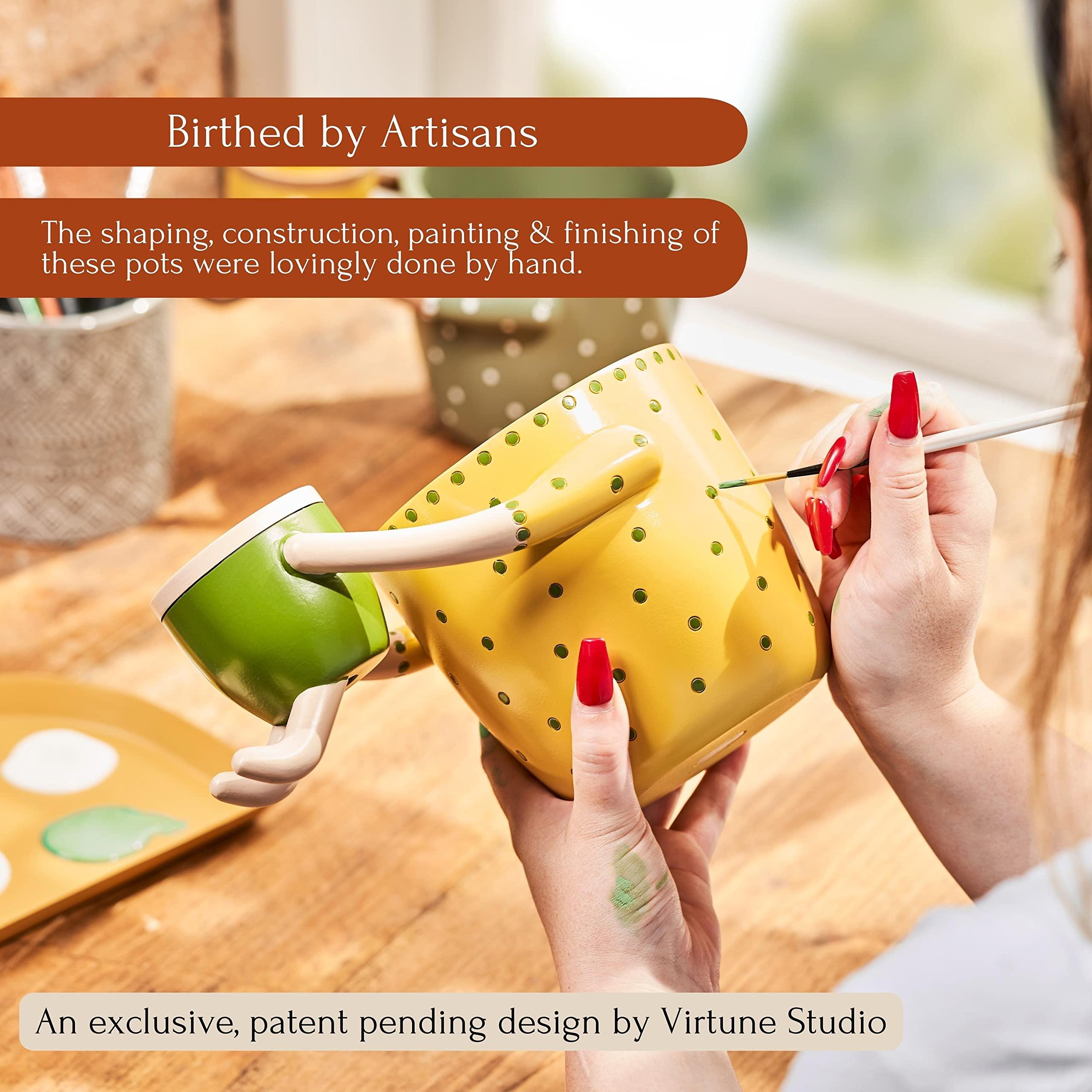 VIRTUNE Adorable Plant Pots. 5" Flower Pot & 2" Small Succulent Pot with Drainage. Small Plant Pots, Cute Pots for Plants, Succulent Planter (Light Yellow) - Image 5