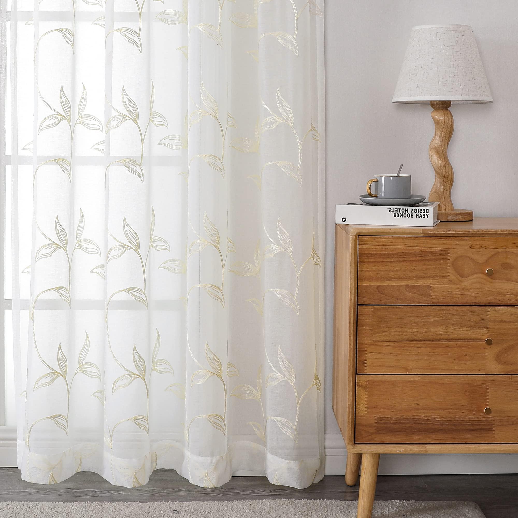 VISIONTEX Sheer Curtains 84 inch Length 2 Panels Set, White Voile Crushed Cream Vine Leaves Embroidery, Rod Pocket Embroidered Window Drapes for Living Room and Bedroom, 54" x 84" - Image 4