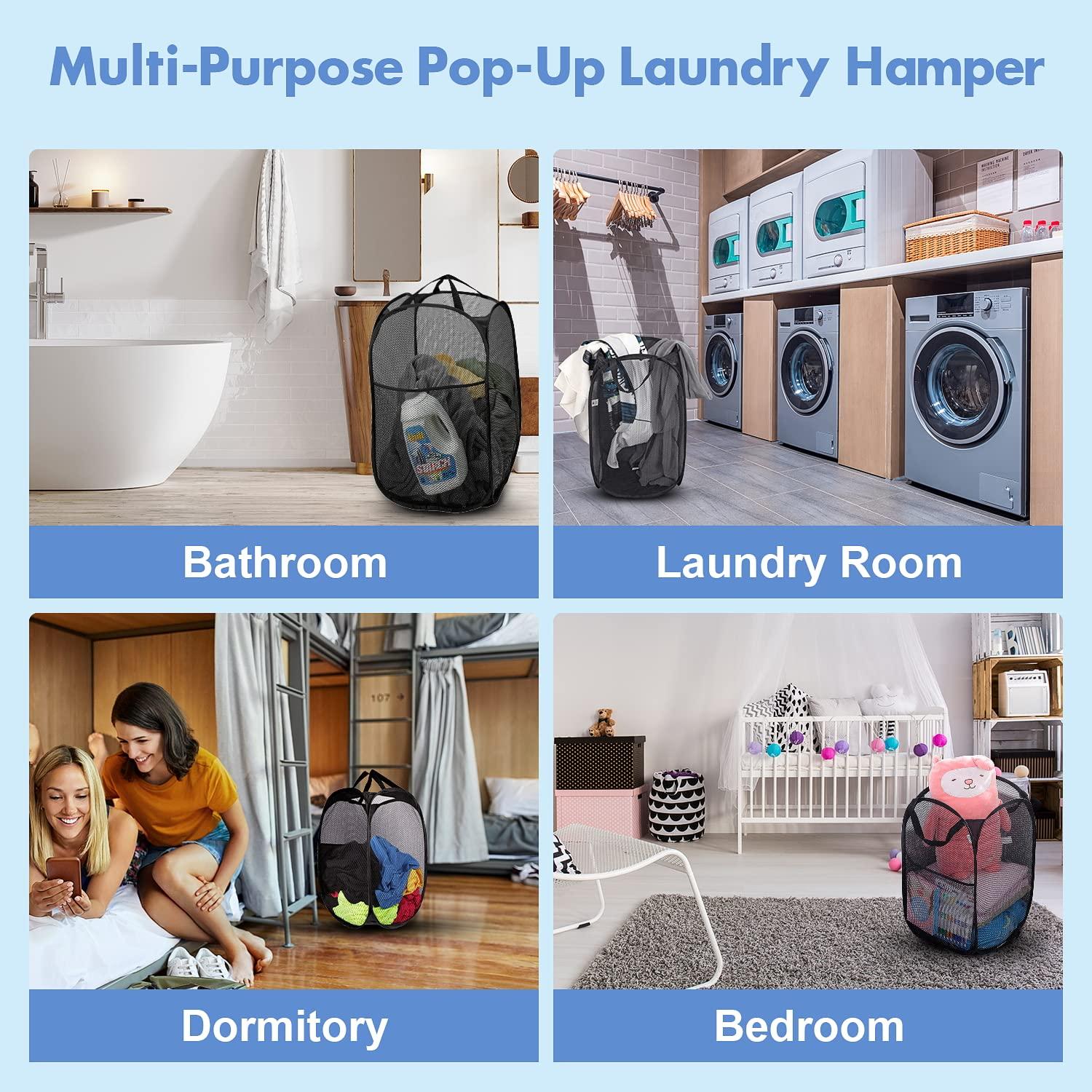 DUCOO Pop Up Hamper, 1 PCS Mesh Pop Up Laundry Hamper, Foldable Mesh Laundry Basket with Space-Saving Design for Home, Dorm, Travel & Storage - Black - Image 6