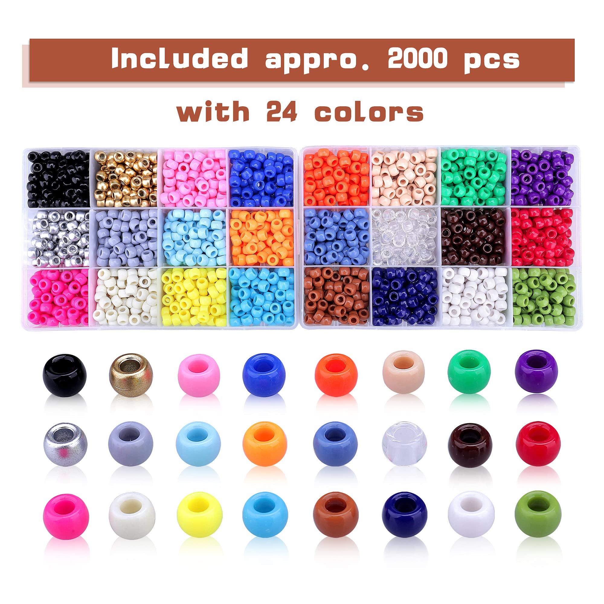 Greentime Pony Beads Bracelets Making Kit, 9mm Pony Beads Rainbow Opaque Beads Small Loose Spacer Beads for Friendship Bracelet Necklace Making Crafts for Independence Day Gift (24colors) - Image 2
