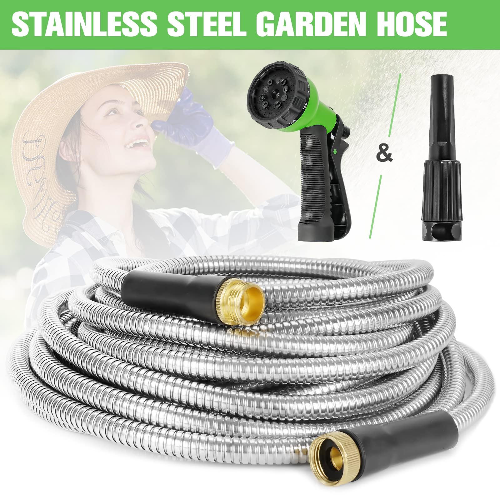 TVKB Garden Hose 100ft Stainless Steel Water Hose Super Tough Flexible Water Pipe with Brass Fittings and Sprayer Nozzle, No Kink, Rust Proof - Image 7