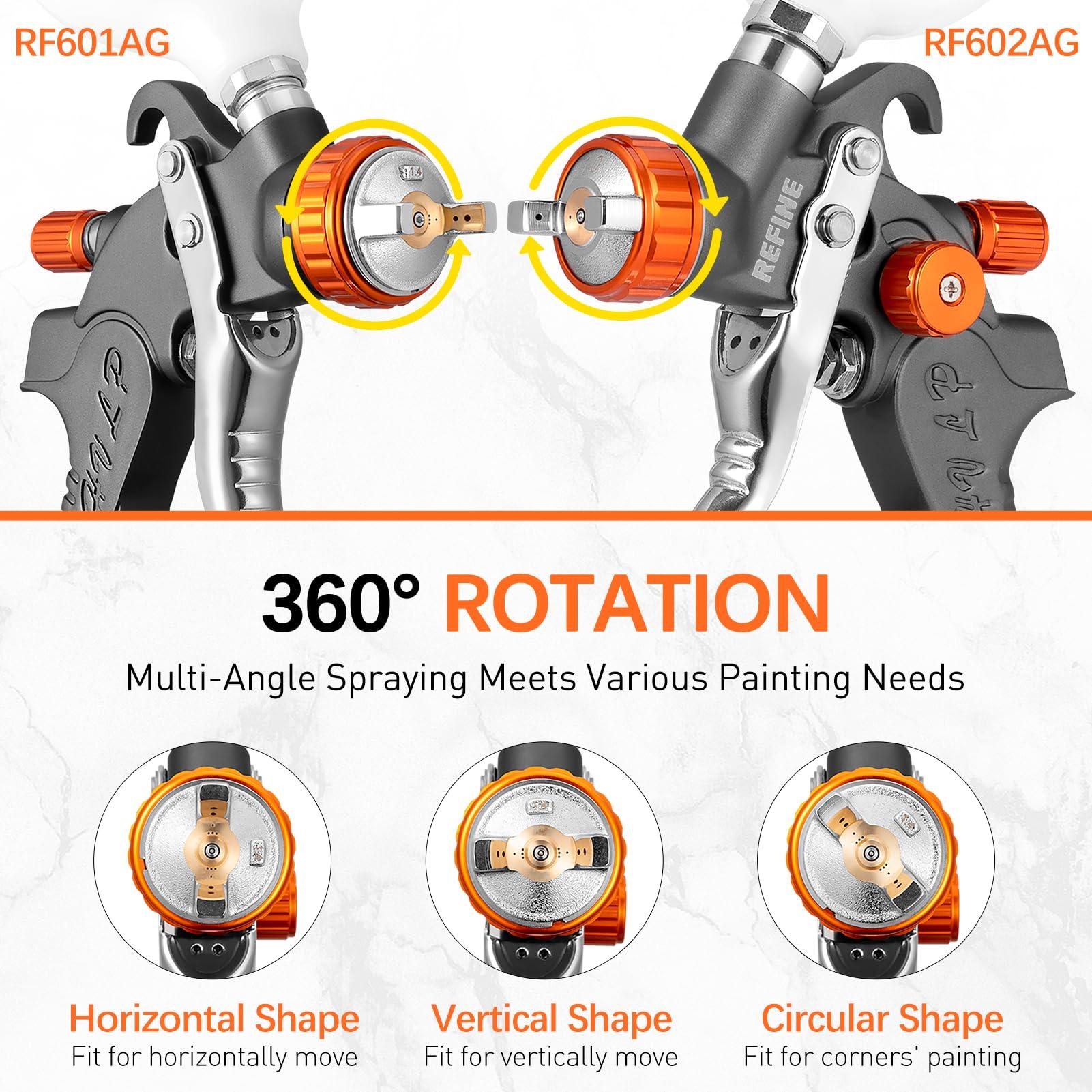 REFINE HVLP Air Gravity Spray Gun Sets, 2-Spray Paint Gun, 1.0mm 100ml & 1.4/1.7mm 600ml Auto Paint Sprayer Gun with Air Regulator for Car Paint, Primer, Topcoat & Touch-Up, Furniture, House Painting. - Image 6