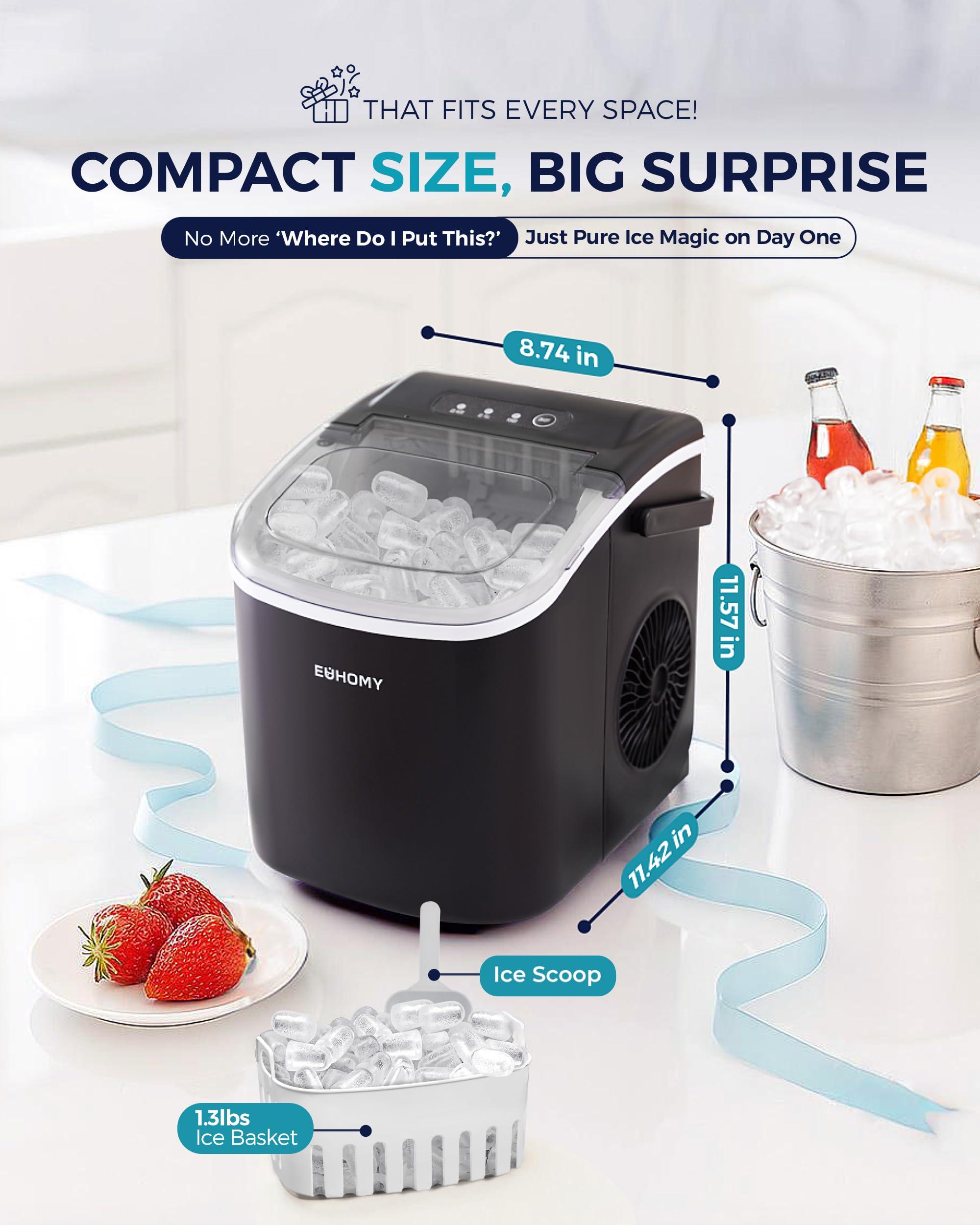 EUHOMY Countertop Ice Maker Machine with Handle, 26lbs in 24Hrs, 9 Ice Cubes Ready in 6 Mins, Auto-Cleaning Portable Ice Maker with Basket and Scoop, for Home/Kitchen/Camping/RV. (Black) - Image 2