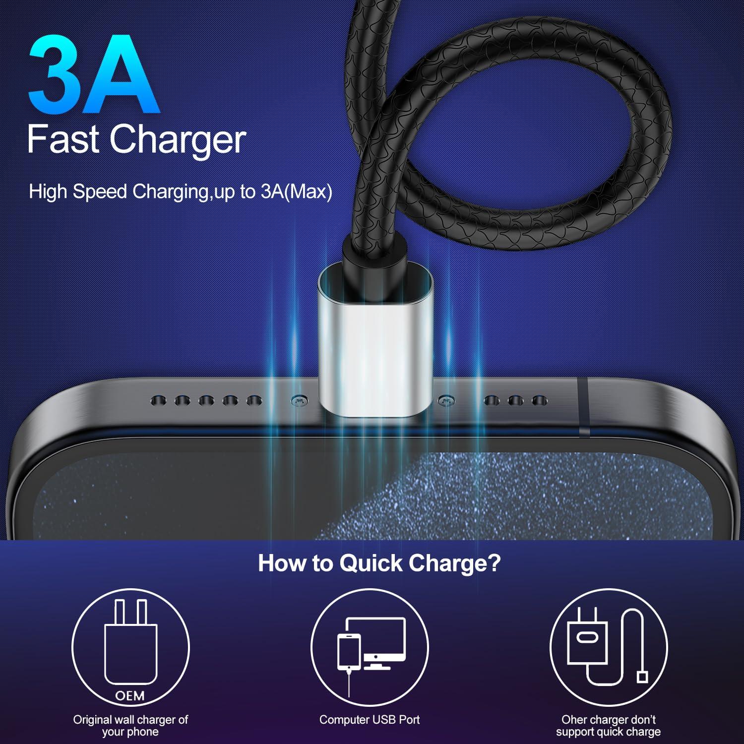USB Type C Cable 10ft, [2 Pack] USB A 2.0 to USB-C 10 ft Type C Fast Charger Extra Long Durable TPE USBC to USBA Cord for iPhone 16/15 Pro Plus Pro Max Samsung Galaxy A10/A20/A51/S10/S9/S8 Plus/Note 9 - Image 3
