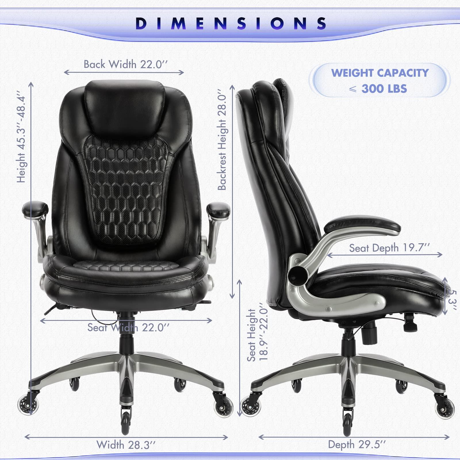 Executive Office Chair-Ergonomic Computer Desk Chair, High Back Leather Chair with Padded Flip-up Arms, Swivel Home Office Chair Upgraded Caster-Black - Image 3