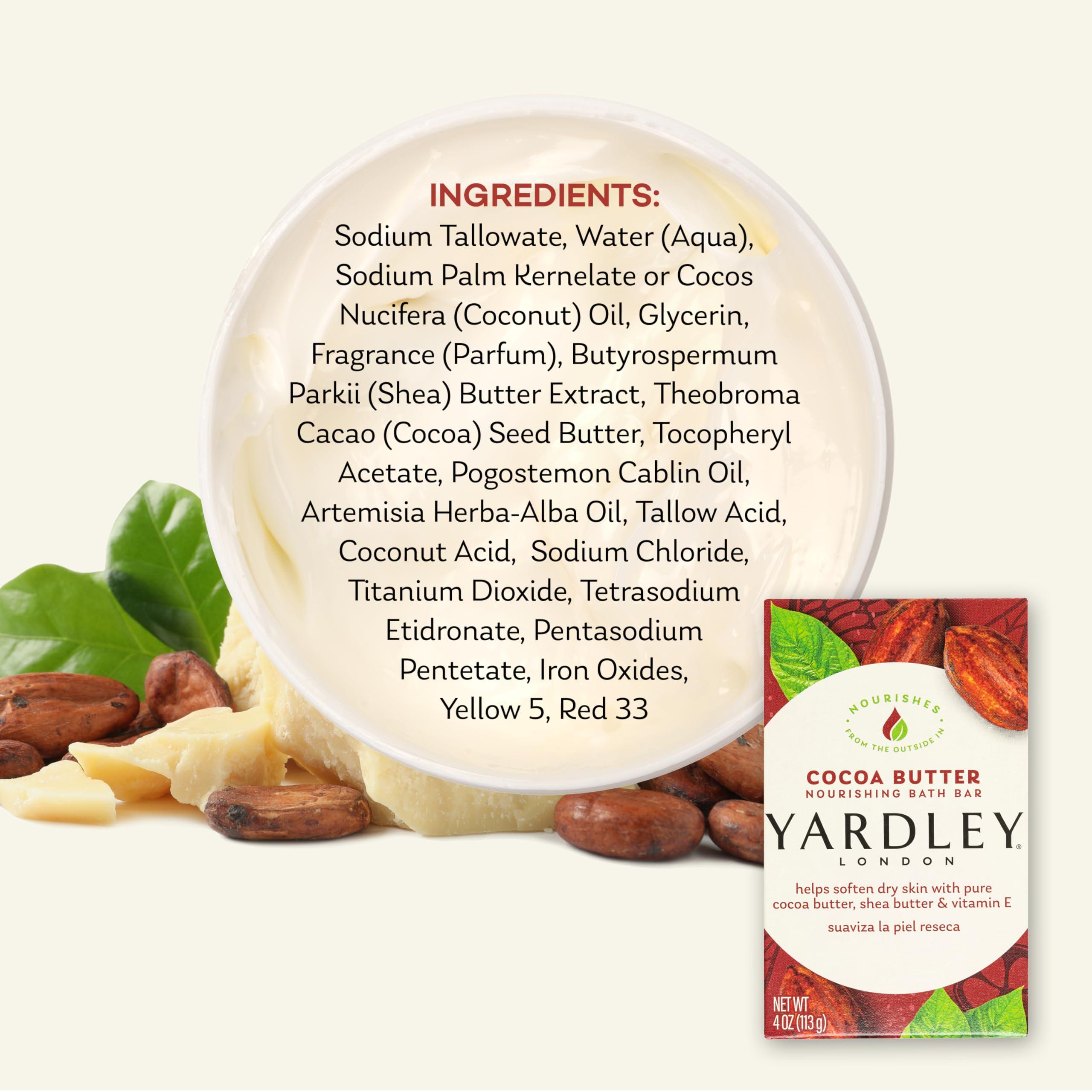 Yardley London Nourishing Bath Soap Bar Cocoa Butter, Helps Soften Dry Skin with Pure Cocoa Butter, Shea Butter & Vitamin E, 4.0 oz Bath Bar, 1 Soap Bar - Image 6