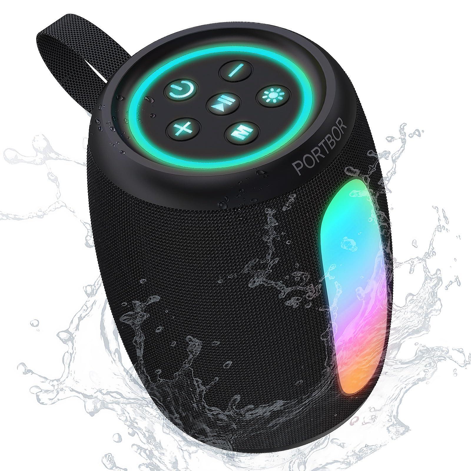 Portable Bluetooth Speaker, Powerful Stereo Sound Small Wireless Speaker with Lights, IPX5 Waterproof, BT5.3 with AUX Input, TWS Pairing, for Outdoor Home Party Camping, Electronics Gifts for Him Her