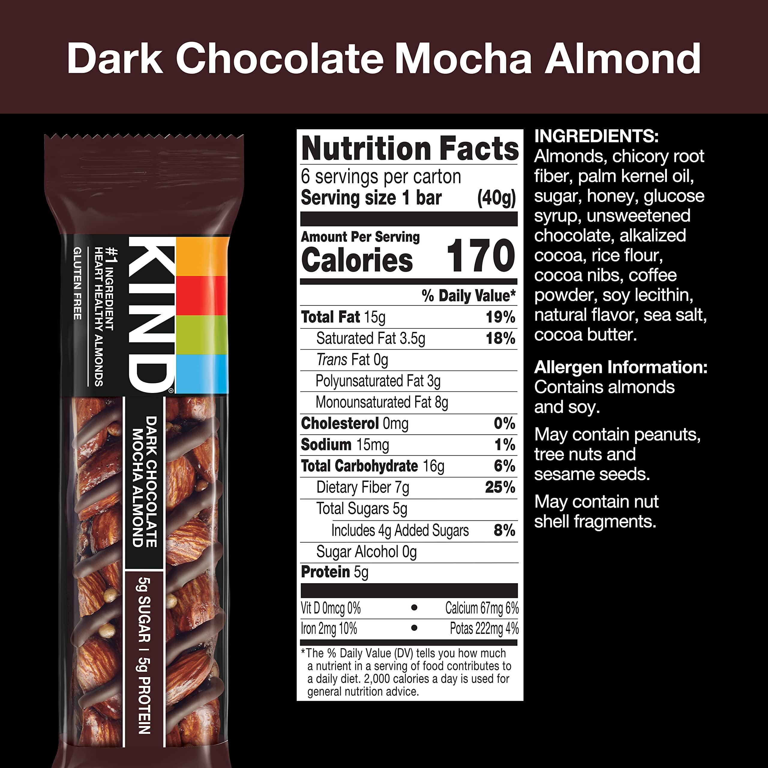 KIND Bars, Dark Chocolate Mocha Almond, Healthy Snacks, Gluten Free, Low Sugar, 5g Protein, 12 Count - Image 3