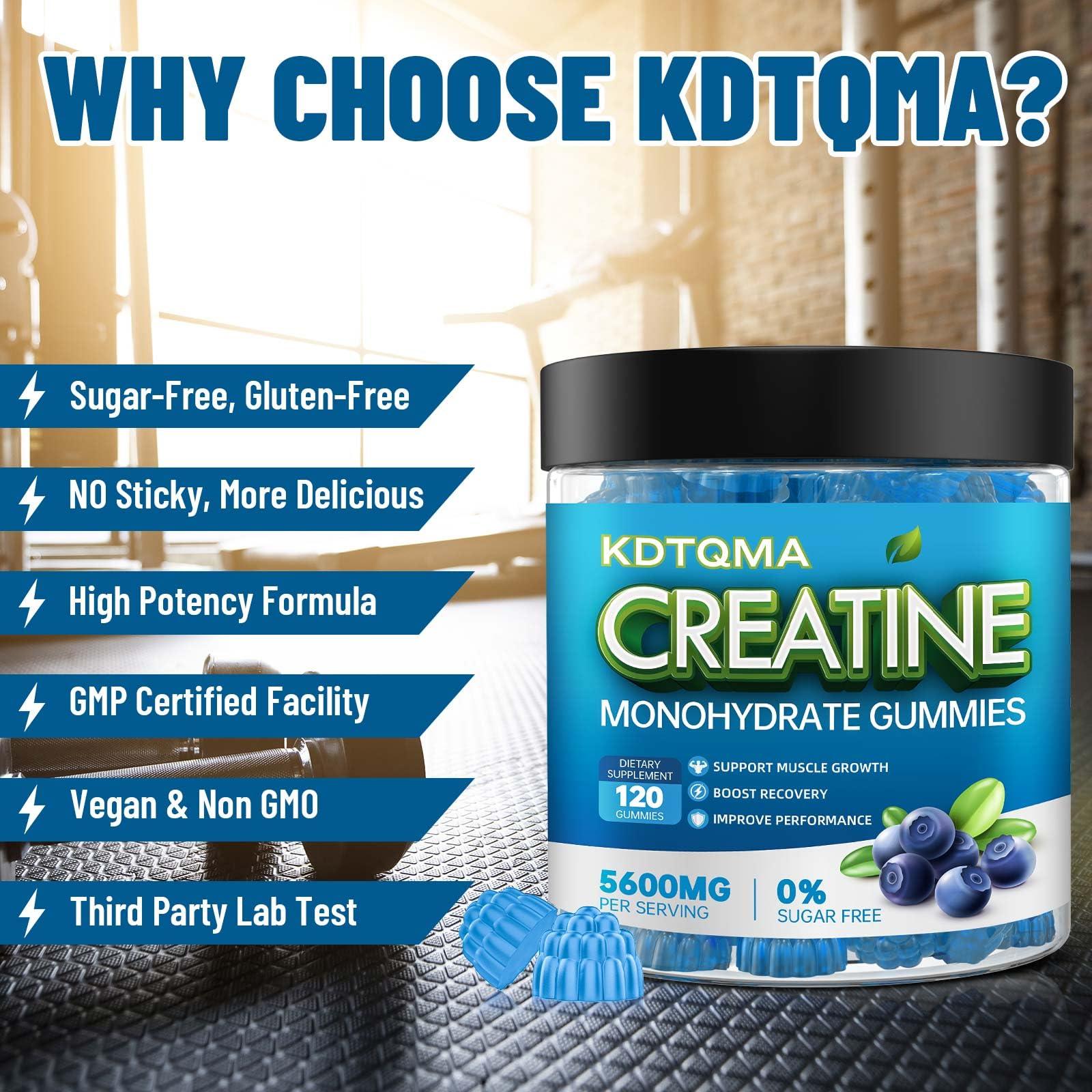 Creatine Monohydrate Gummies for Men & Women 120 CT - 5600mg of Creatine Monohydrate per Serving, Chewable Creatine Monohydrate for Muscle Support & Energy Boost, Sugar Free, Vegan (Blueberry Flavor) - Image 3