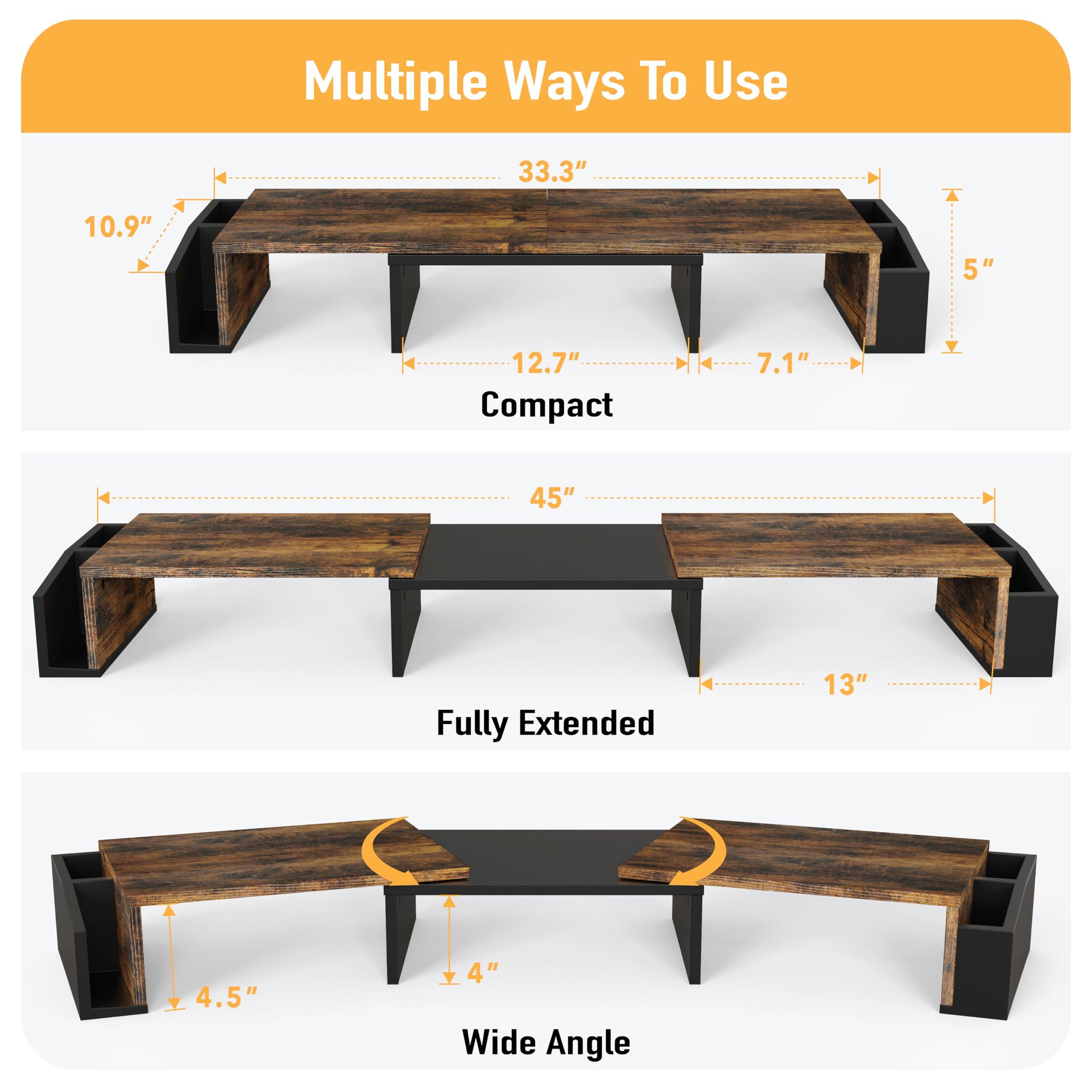 Simple Houseware Desk Dual Monitor Stand Riser with Drawer, Rustic Brown - Image 3