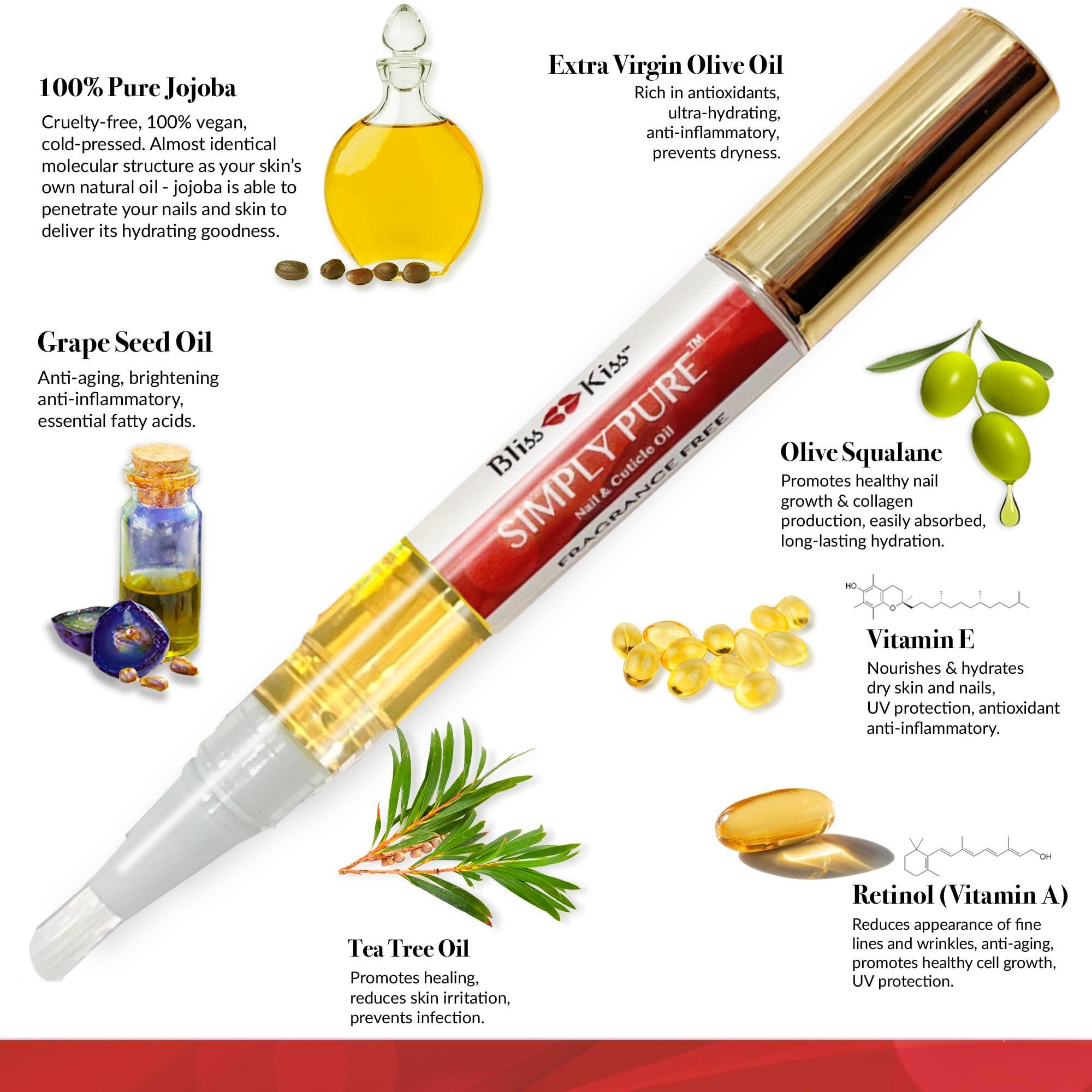 Bliss Kiss | Fragrance Free 4 Nail Oil Cuticle Pens w/Vitamin E & Jojoba⏤Nail Strengthener Nail Growth and Strengthening Serum for Brittle, Peeling, Breaking, Thin nails - Image 5