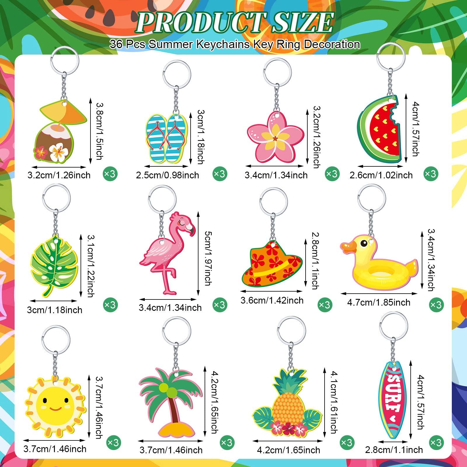 Janmercy 36 Pieces Hawaiian Luau Party Favors Summer Flamingo Pineapple Beach Keychain Tropical Hawaiian Key Ring for Kids Summer Theme Luau Key Ring Party Favor Supplies, 12 Styles (Lovely) - Image 3
