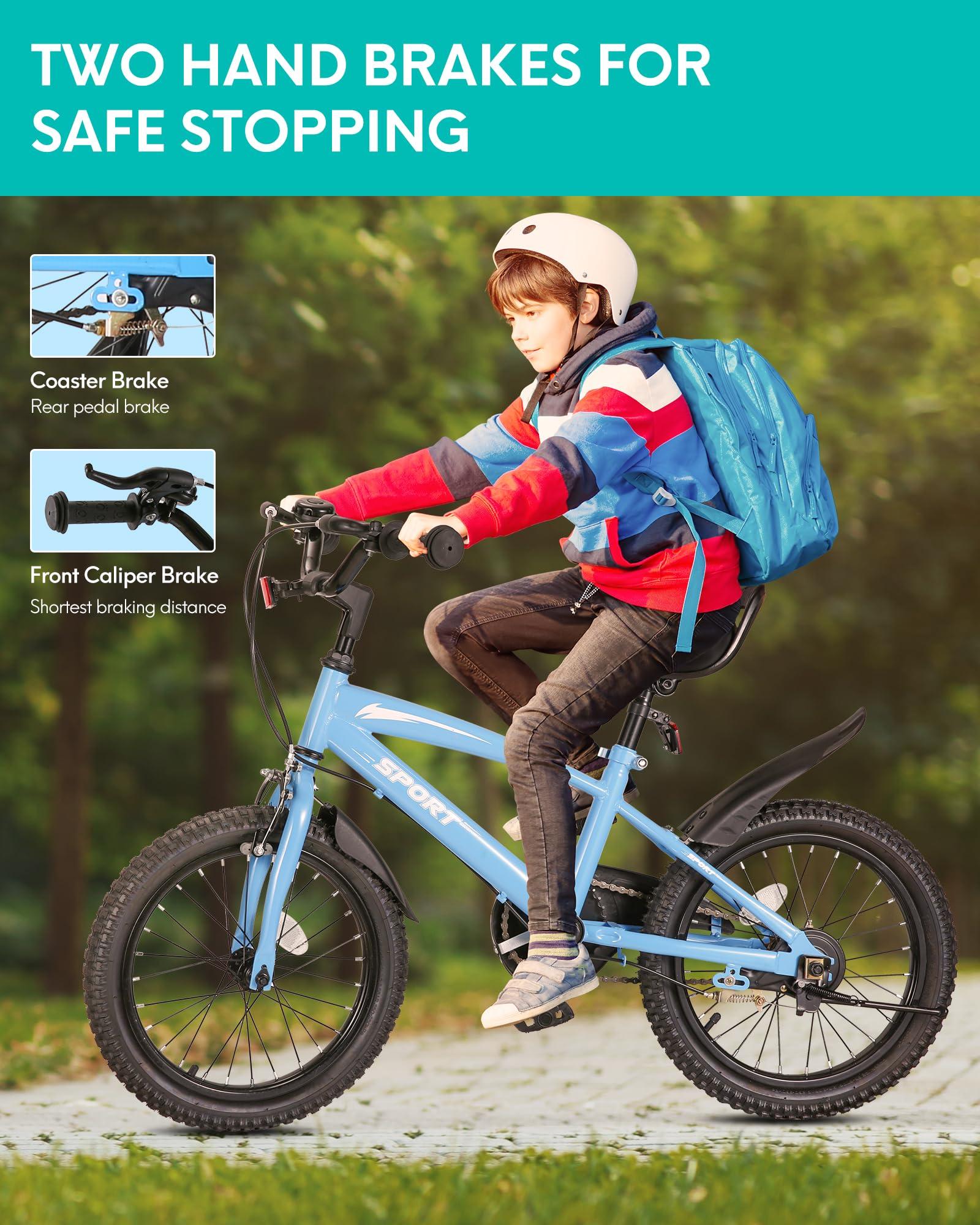 BODIOO Kids Bike for Boys Girls 16 Inches Kid Bicycle with Kickstand Training Wheels Sturdy Frame Adjustable Seat Handbrake and Coaster Brake Bell for Rider Height 41 to 46 Inch - Image 2