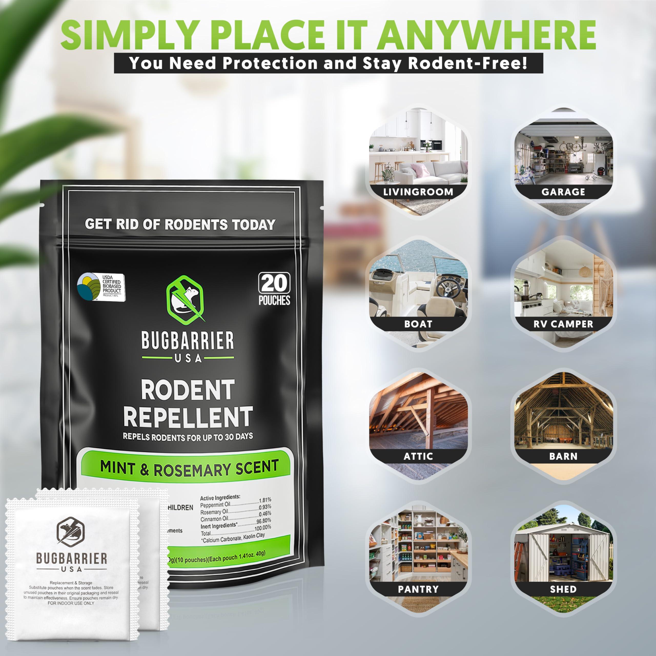 BugBarrier's Extra-Strength Mouse Repellent Deterrent Pouches, USDA 99% Biobased, Peppermint & Rosemary Oils Repel Mice Nesting in Car, RV, Boat, Garage, Shed, Cabin Made in The USA (Pack of 20) - Image 4