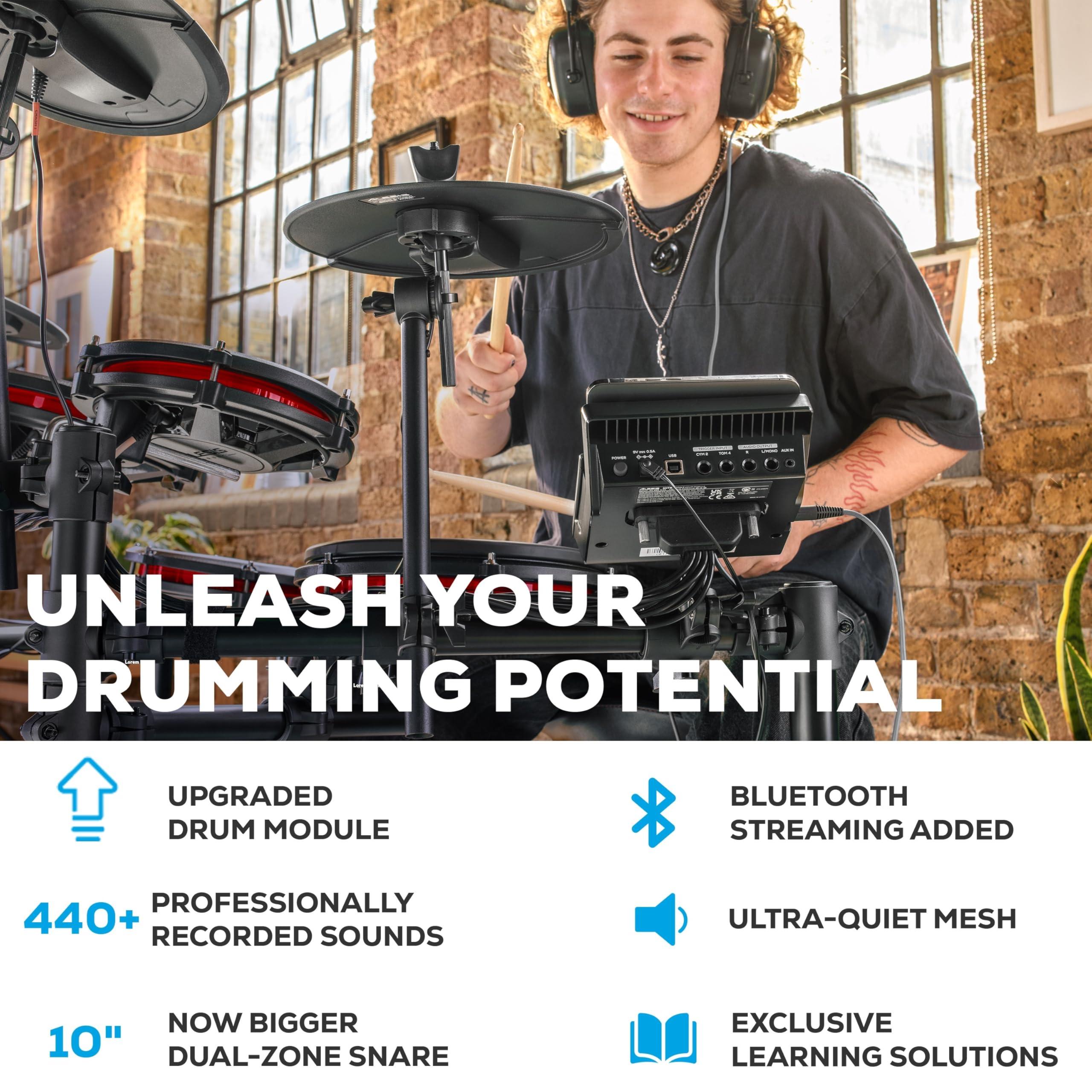 Alesis Nitro Max Kit Electric Drum Set with Quiet Mesh Pads, 10" Dual Zone Snare, Bluetooth, 440+ Authentic Sounds, Drumeo, USB MIDI, Kick Pedal - Image 2