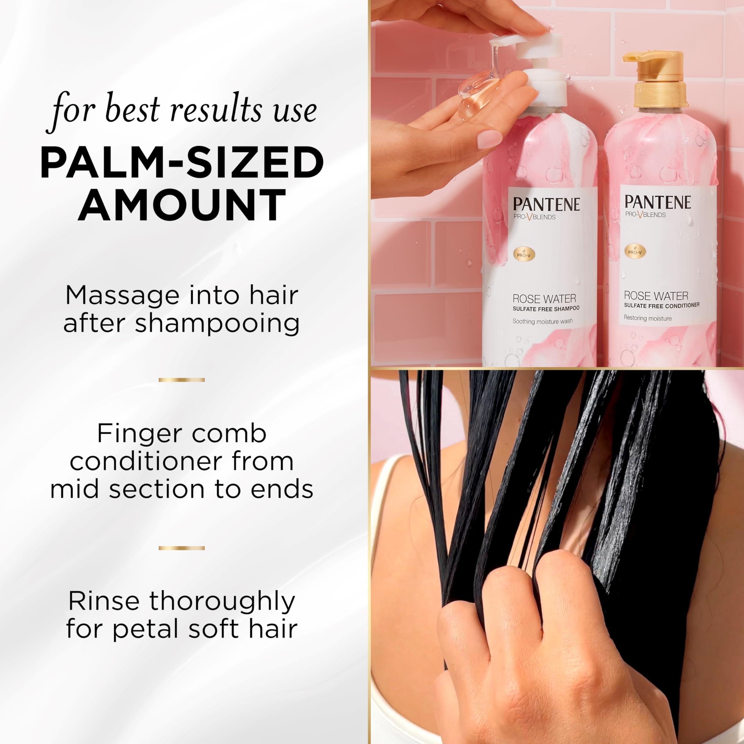 Pantene Rose Water Conditioner, Soothes, Replenishes Hydration, Safe for Color Treated Hair, Nutrient Infused with Vitamin B5 and Antioxidants, Pro-V Blends, 30.0 oz - Image 8