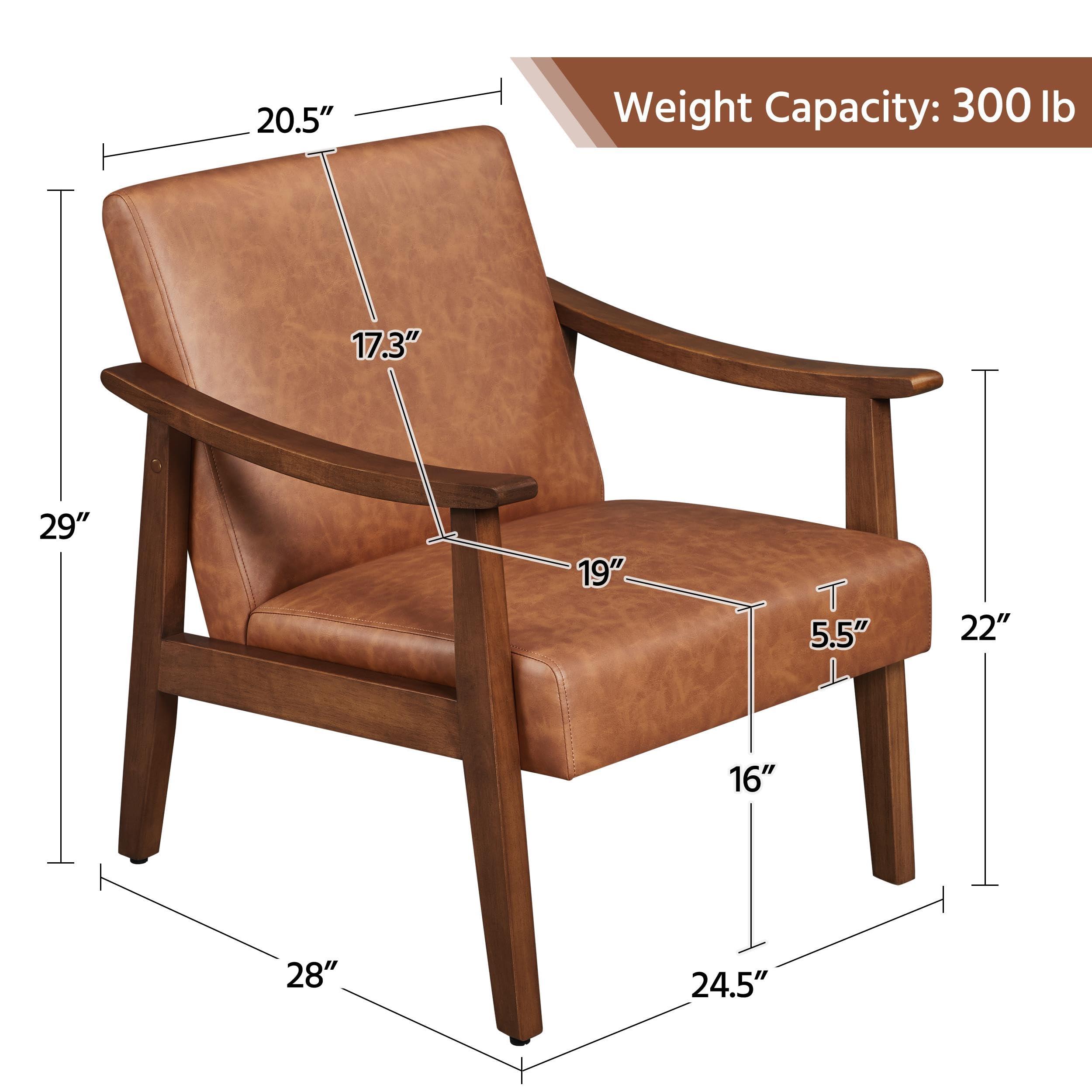 Yaheetech PU Leather Accent Chair, Mid-Century Modern Armchair with Solid Wood Legs, Reading Leisure Chair with High Back for Living Room Bedroom Waiting Room, Set of 2, Brown - Image 3
