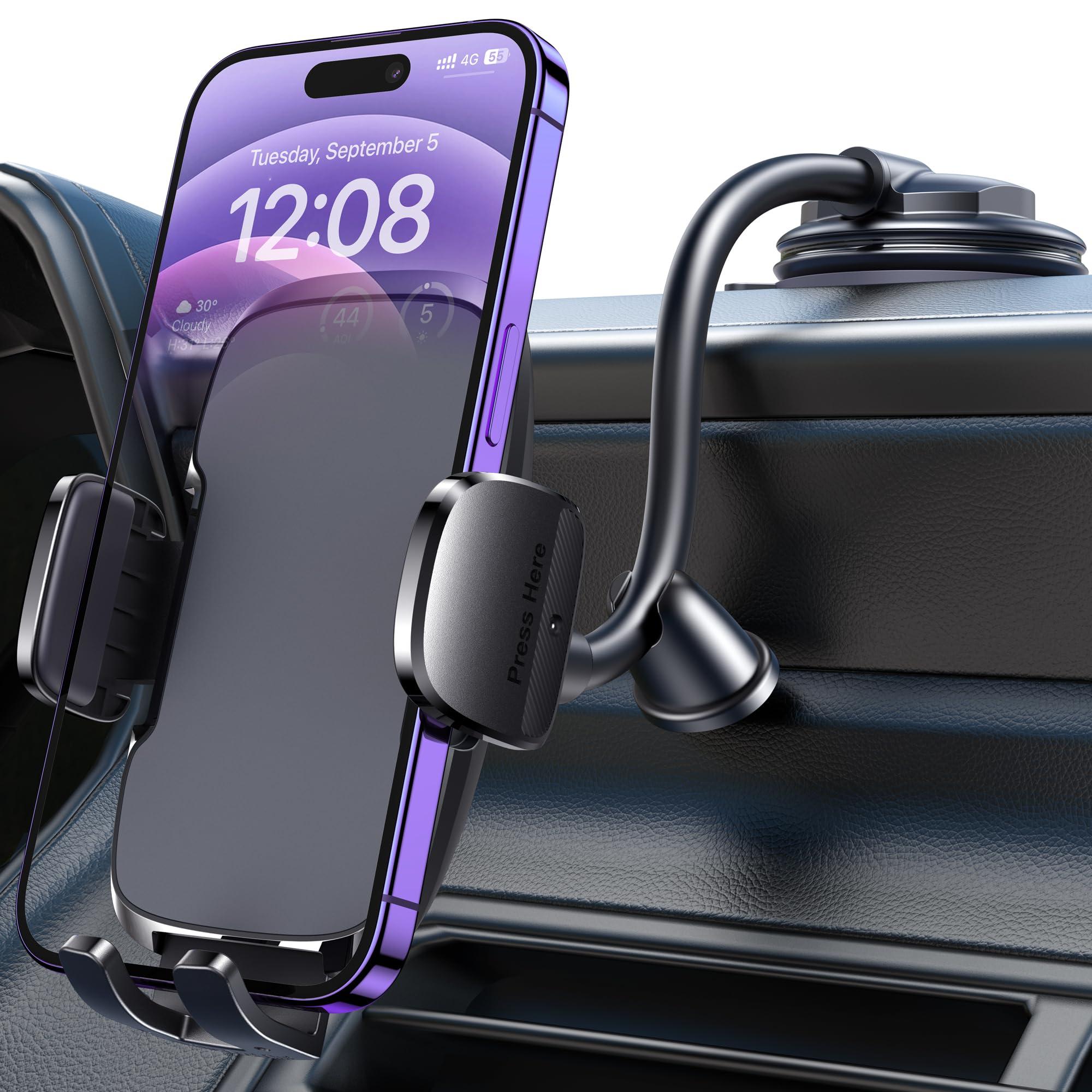 CINDRO Car Phone Holder [6.2in Flexible Long Arm] Cell Phone Car Mount for iPhone Dashboard Windshield Accessories Automotive Phone Holder for Car Universal Cradles for iPhone Android Smartphone