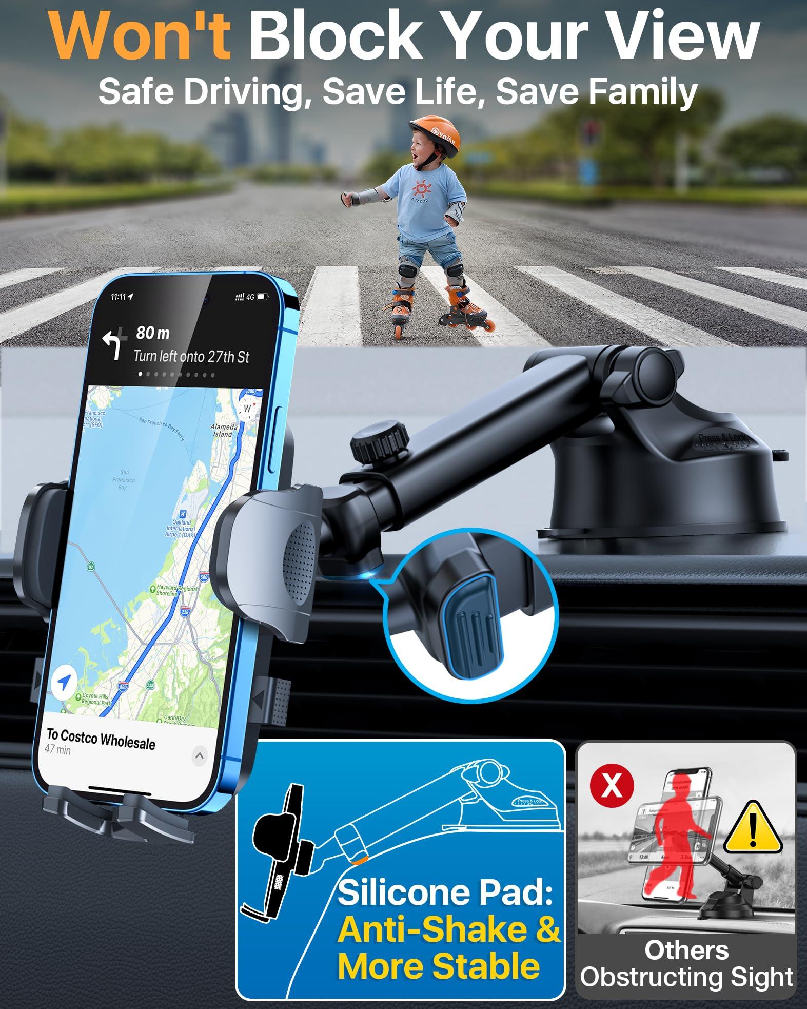 2025 Ultimate Car Phone Mount【80+LBS Strongest Suction & Military-Grade】【Patent & Safety Certs】 Cell Phone Holder Truck Stand for Dashboard Windshield Vent for iPhone 16 Pro Max 15 14 (Black) - Image 3
