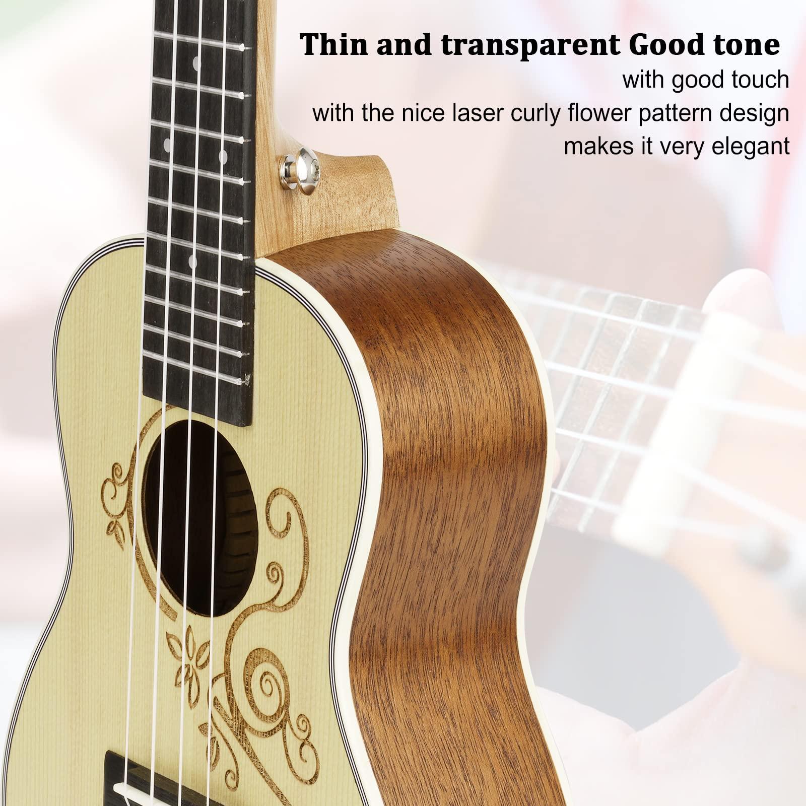 Hricane Concert Ukulele 23 Inch Spruce Flower Top Sapele Professional Ukuleles for Beginners with Bag, Digital Tuner, Strap, 4 Strings Set, Pick, Cleaning Cloth - Image 3