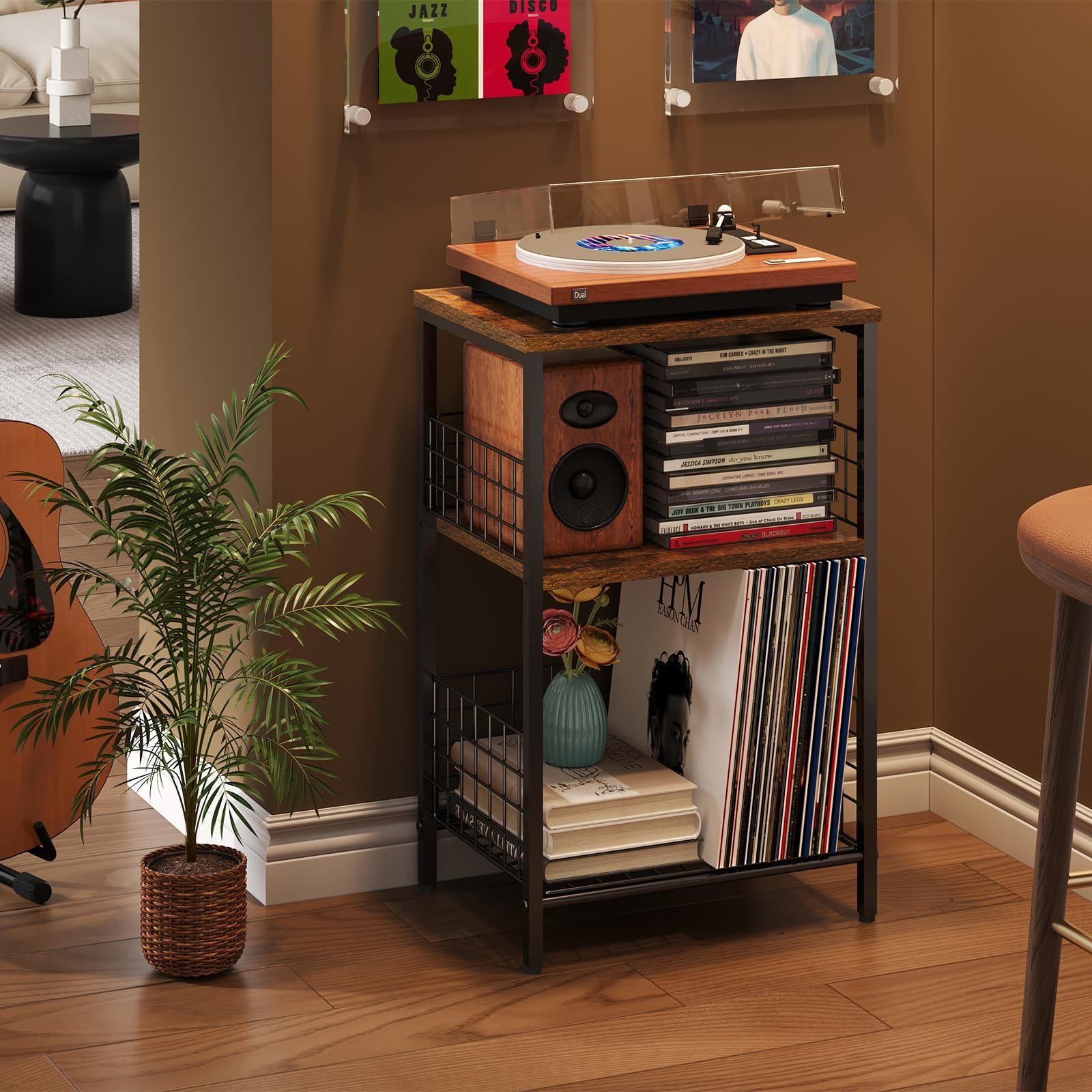 X-cosrack Side Table, Small End Table Record Player Stand with Storage, Vinyl Record Storage Night Stand for Living Room, Bedroom,Office(Patent Pending)(Rustic Brown & Black) - Image 8