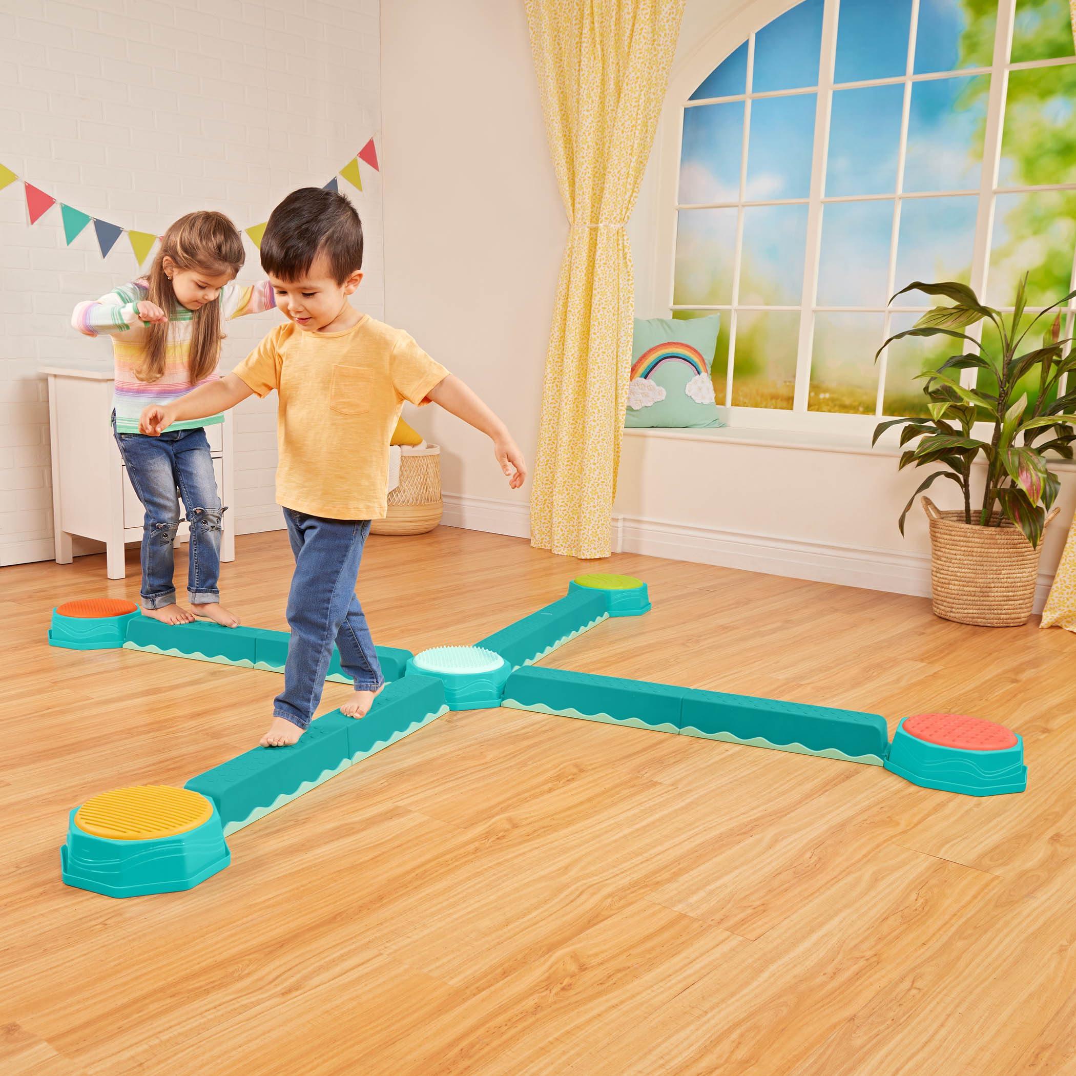 B. toys – Balance Beam for Kids – Interlocking Balancing Beams – 5 Sensory Pads & 8 Beams – Active Play for Toddlers, Kids – 3+ Years– Balance & Build Set - Image 4
