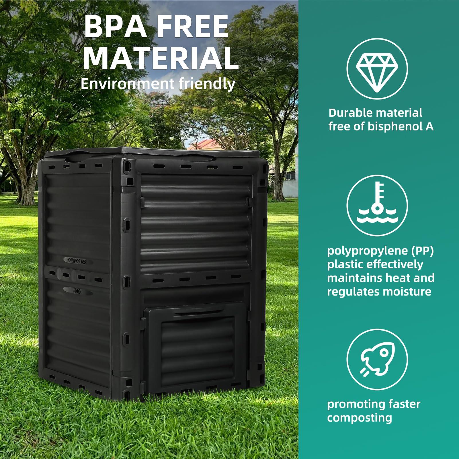 BIOGRN Large Outdoor Compost Bin,80 Gallon (300 L) Composter Bins with Snap-on Top Lid and Aeration System,Garden Compost Bin That Quickly Create Fertile Soil - Image 7