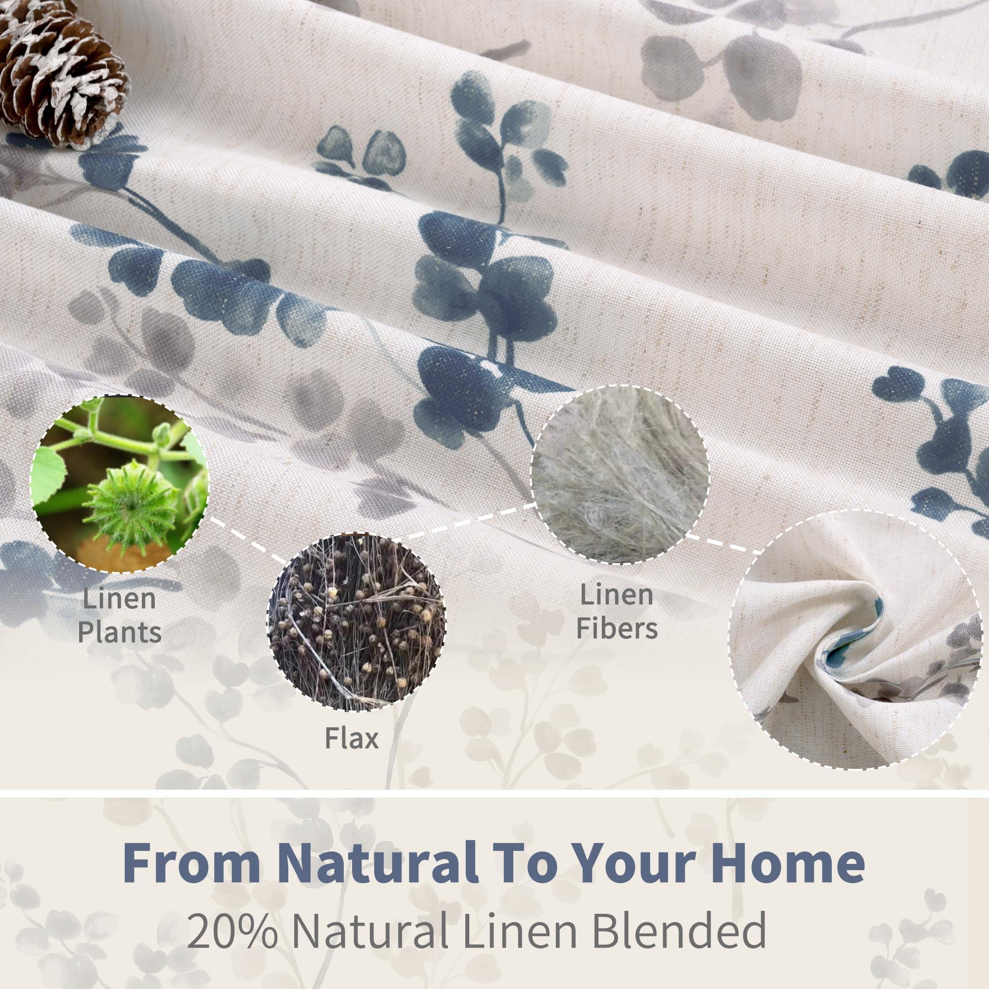 BGment Linen Curtains for Living Room 84 Inch Length 2 Panels Set Floral Leaf Patterns, Light Filtering Privacy Window Curtains for Bedroom Boho Farmhouse Vintage, Each 52 Inch Wide, Navy - Image 4