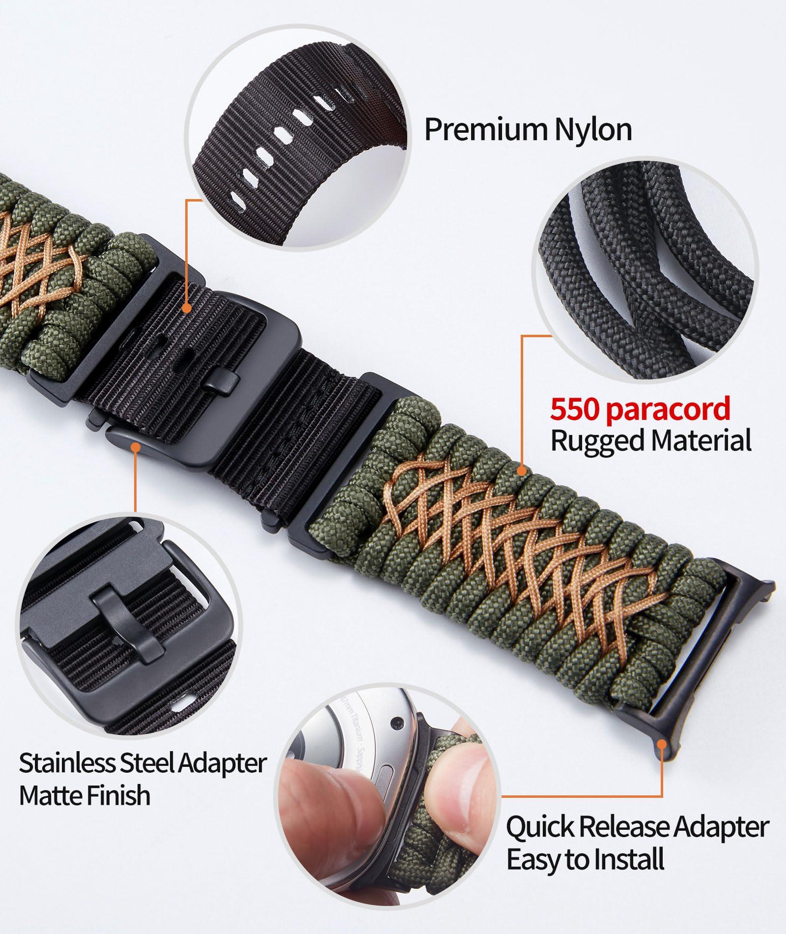 BINLUN Watch Bands Compatible with Samsung Galaxy Watch Ultra 47mm Smartwatch Replacement Band Braided 550 Paracord Nylon Sport Strap for Men Women - Image 3
